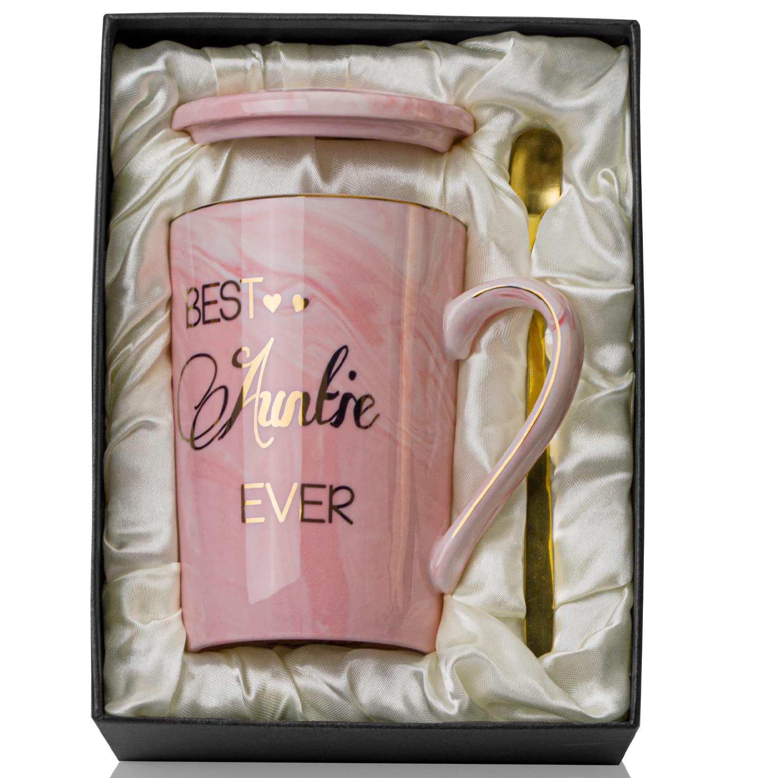 Best Aunt Ever Coffee Mug - 14oz Marble Ceramic Auntie Gift with Gold Print & Pink Design - Perfect Birthday, Christmas Gifts from Niece or Nephew - Ideal for Morning Coffee, Tea Time & Special Occasions