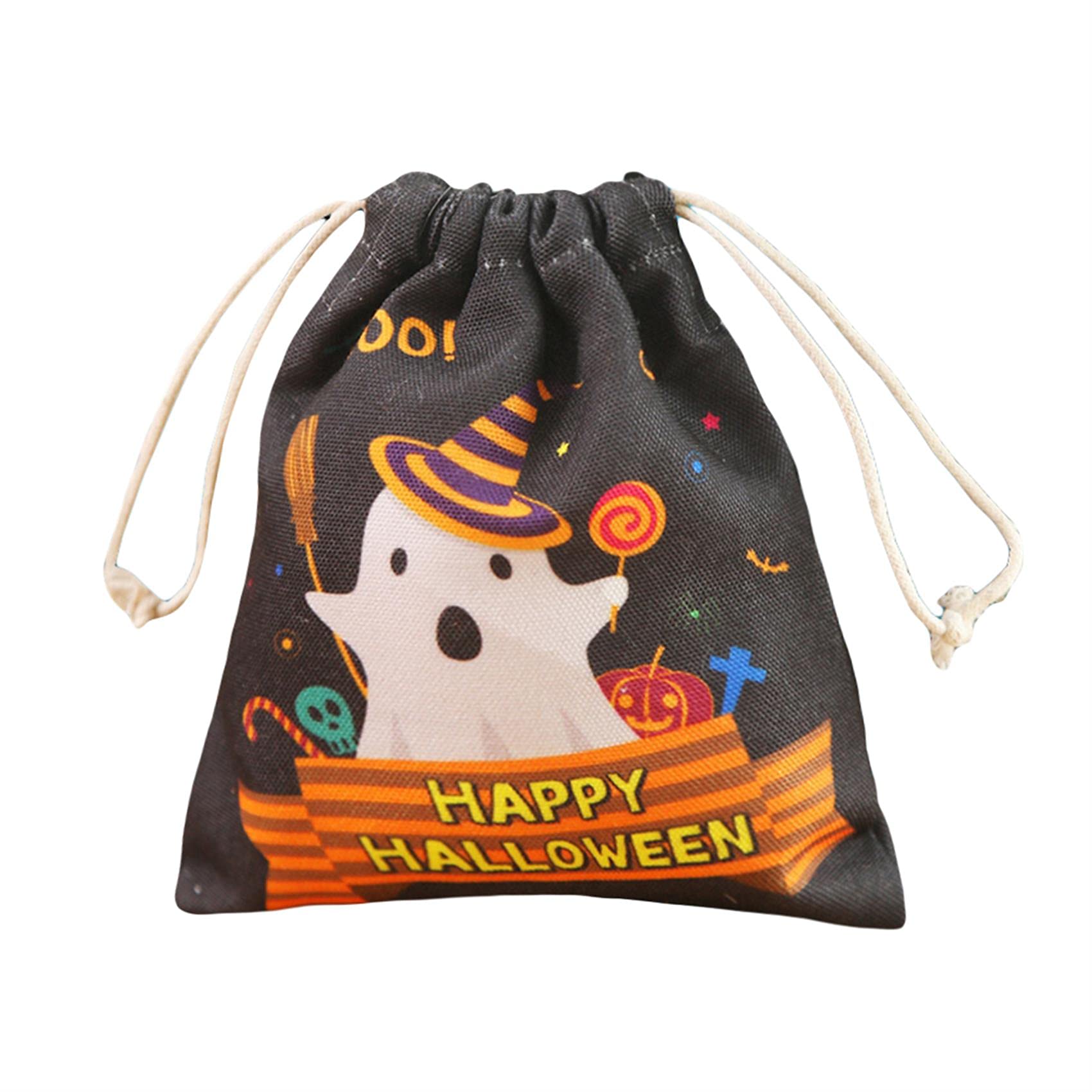 GUAngqi Halloween Drawstring Bags - Black Ghost Party Favors | Spooky Treat Bags for Trick-or-Treating, Halloween Party Decorations & Costume Accessories
