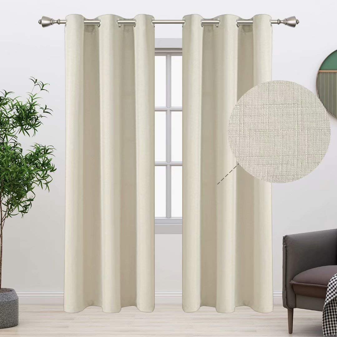 BONZER Light Filtering Linen Look Textured Curtains for Bedroom & Living Room - Set of 2 Grommet Window Drapes 38x45 Inches, Ivory - Perfect for Privacy, Sun Protection & Home Decor