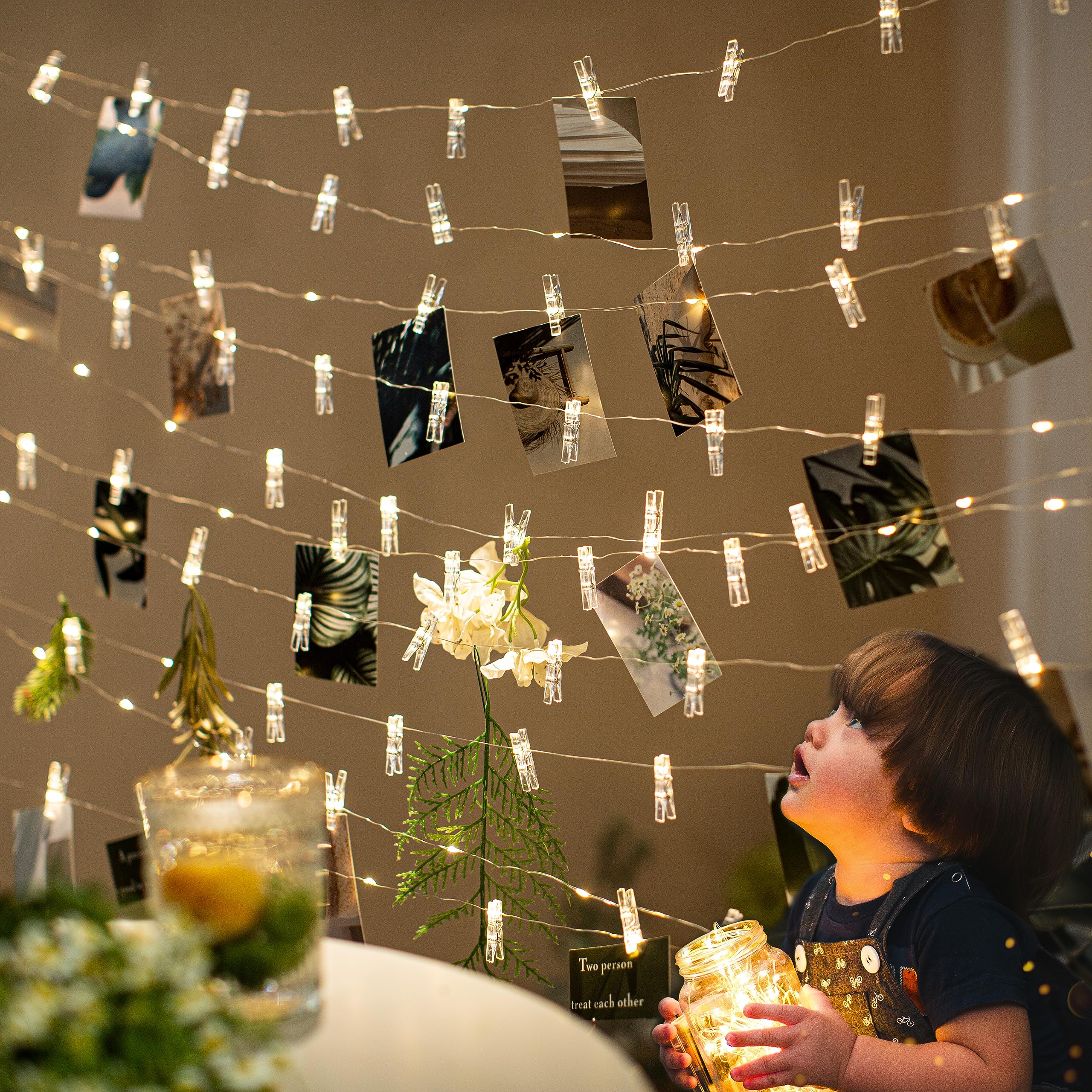 33FT Photo Clip String Lights with 51 Clear Clips - Battery Operated Fairy Lights for Pictures, Wall Decor, Bedroom, Dorm, Wedding & Christmas Tree - Perfect for Home Decor, Party Lighting and Cozy Ambiance