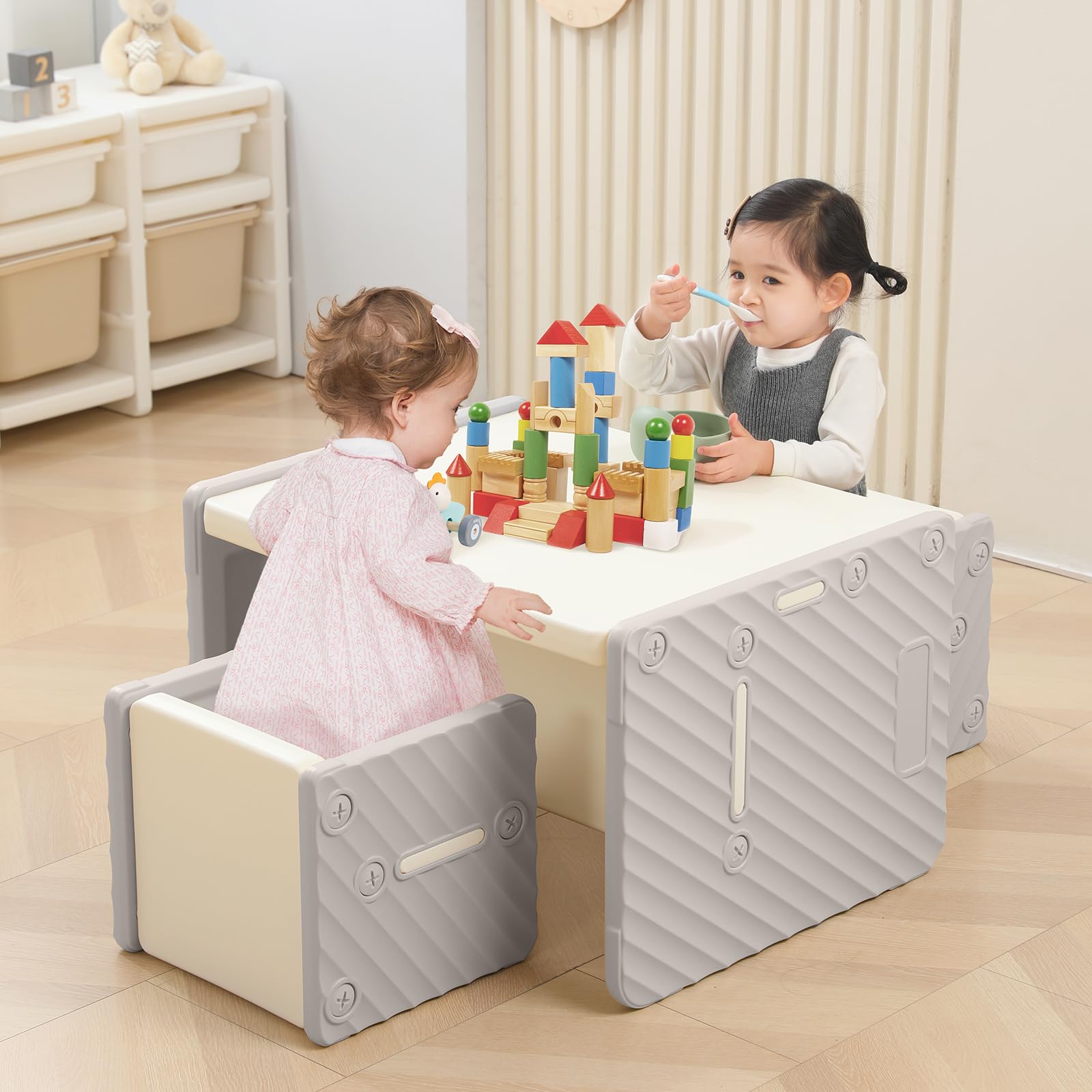 YUFU Kids Table and 2 Chairs Set - Plastic Toddler Activity Table for Ages 1-6, Montessori Learning Table & Chair Set for Reading, Drawing, Dining - Perfect Gift for Boys & Girls (White) - Ideal for Playroom, Classroom, or Home Learning Activities