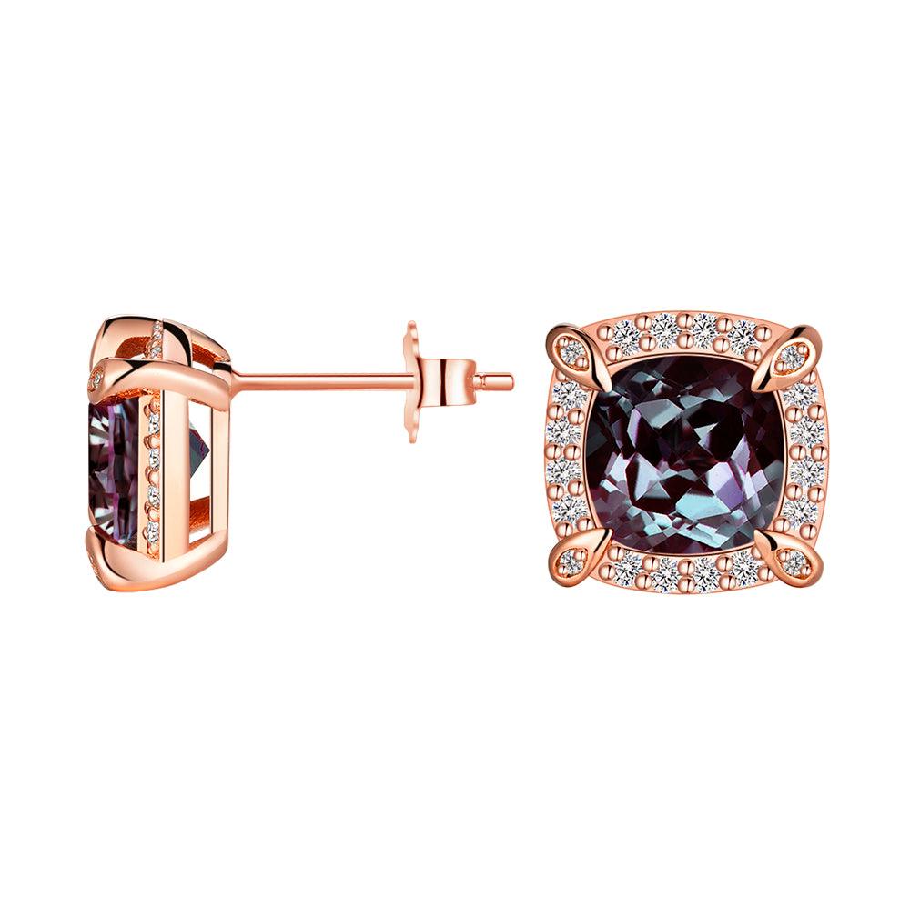 4 Ctw Cushion Cut Alexandrite Moissanite Pave Stud Earrings for Women | Genuine Lab-Created Gemstone Jewelry | Perfect for Weddings, Anniversaries & Special Occasions