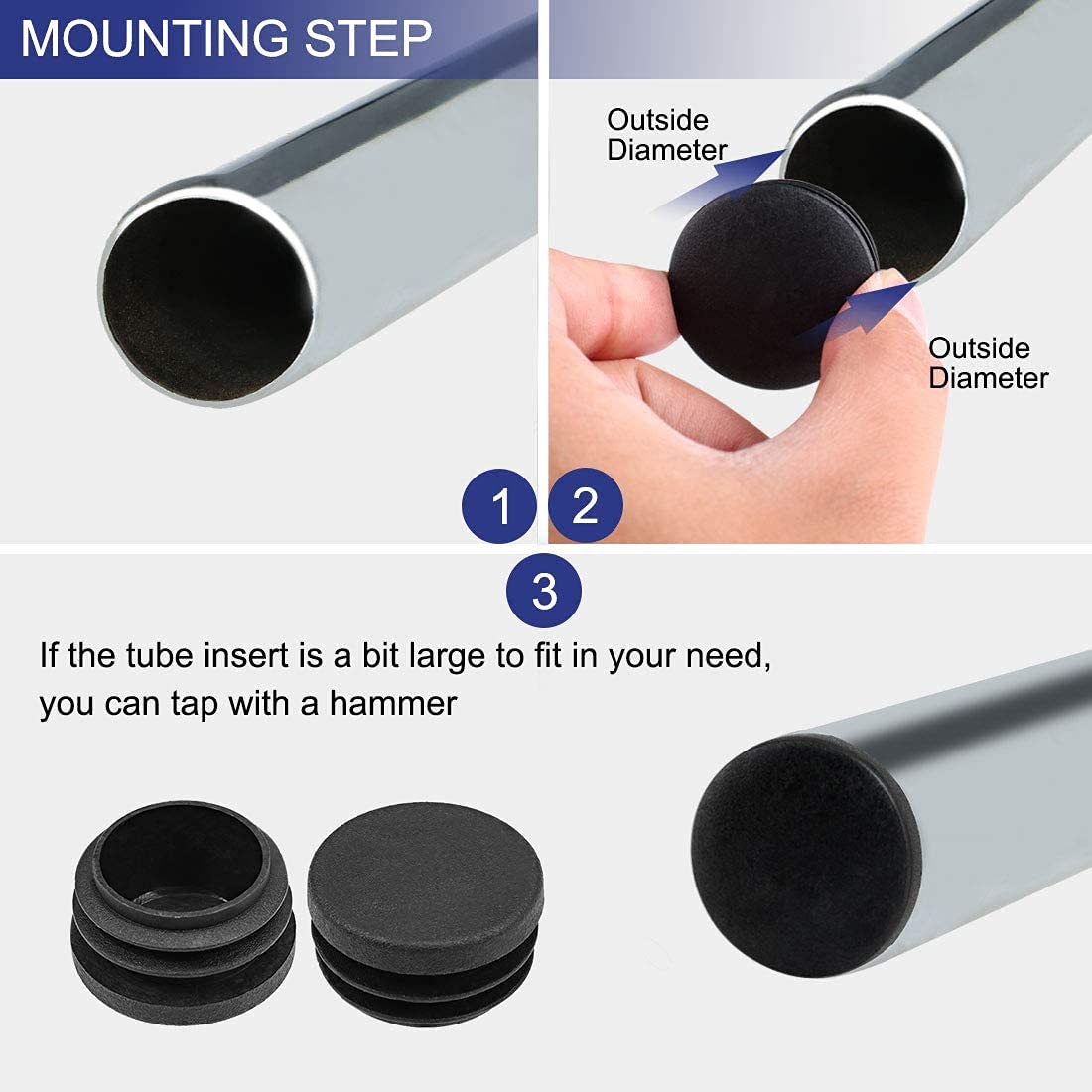 GZLCEU 30 Pack Black Plastic Round Chair Leg Caps - 30 x 17mm Furniture Floor Protectors for Steel Tubes, Wood Tables, Chairs & Walking Canes - Prevent Scratches & Noise on Hardwood Floors
