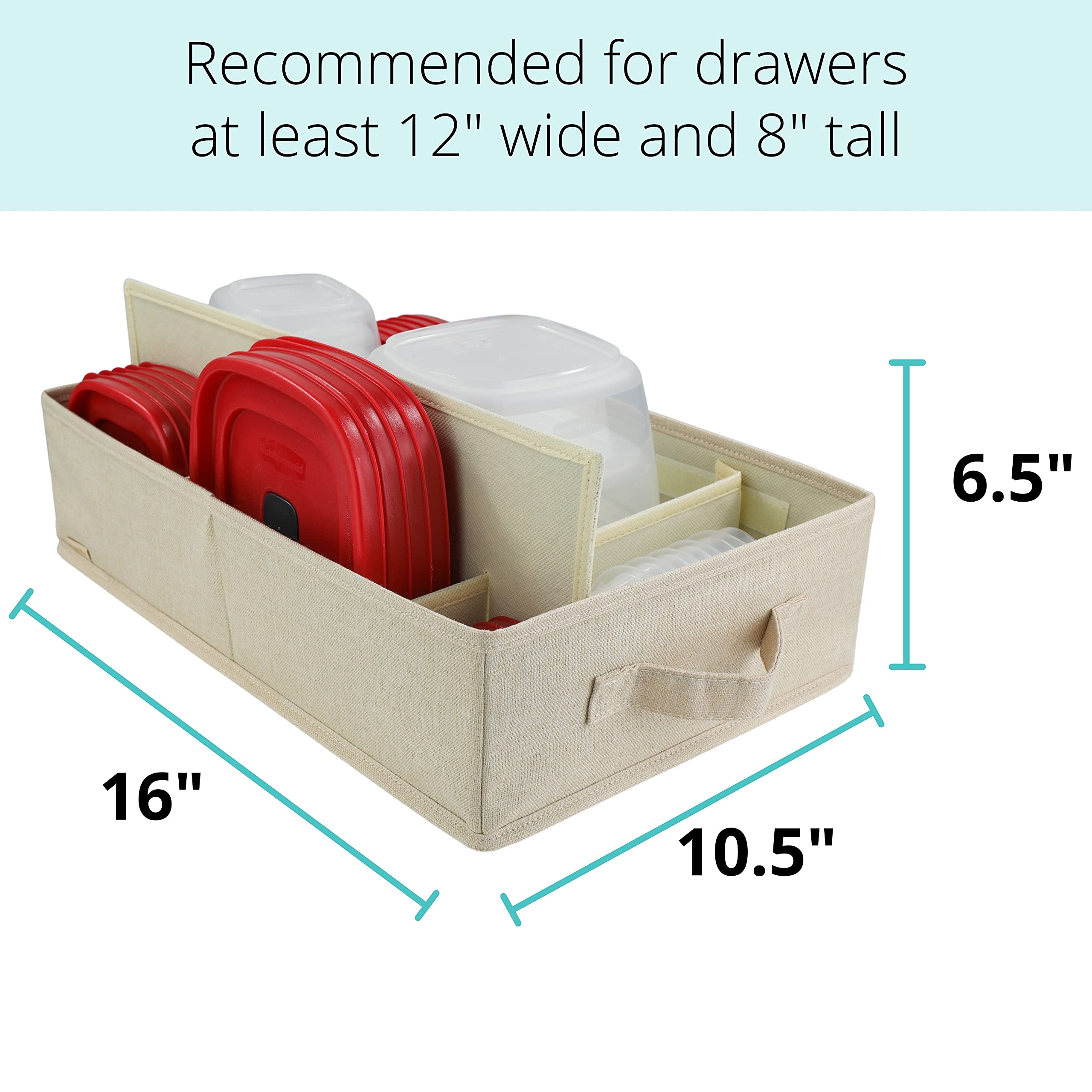 Food Storage Container Organizer Box - Adjustable Foldable Cloth Drawer Organizer for Rubbermaid & Glad Containers with Lids | Perfect Kitchen Storage Solution for Pantry, Fridge & Cabinet Organization