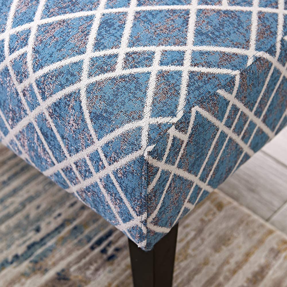 Modern Accent Chair - Blue Stripes Polyester Fabric Upholstered, Urban Style Armless Dining Side Chair with Solid Wood Legs (Set of 2) - Perfect for Kitchen, Living Room, Home Office & Small Space Decor
