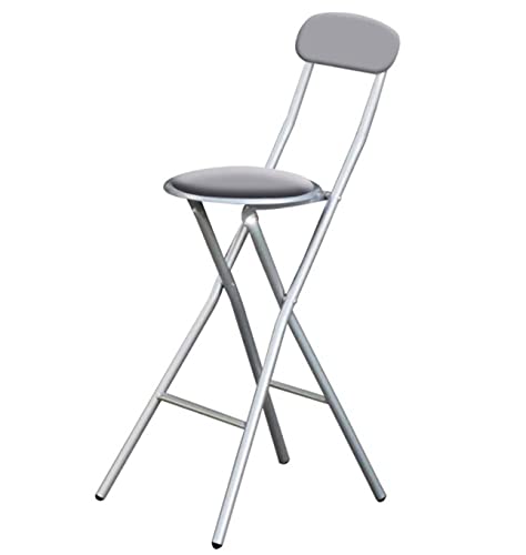 HOMION Colorful Folding Padded Bar Stool - Round Breakfast High Chair for Kitchen, Party & Office - Comfortable Seat with Backrest (Grey) | Perfect for Small Spaces, Dining Rooms & Home Decor