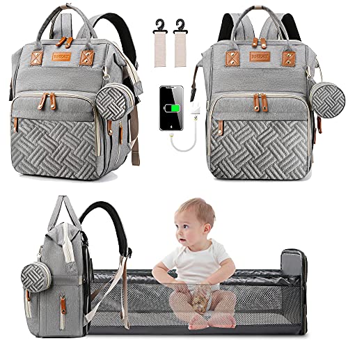 3 in 1 Diaper Bag Backpack with Changing Station & USB Port - Portable Baby Travel Organizer, Waterproof Maternity Bag for Newborn Essentials - Perfect for Daycare, Travel & Outdoor Adventures (Grey)