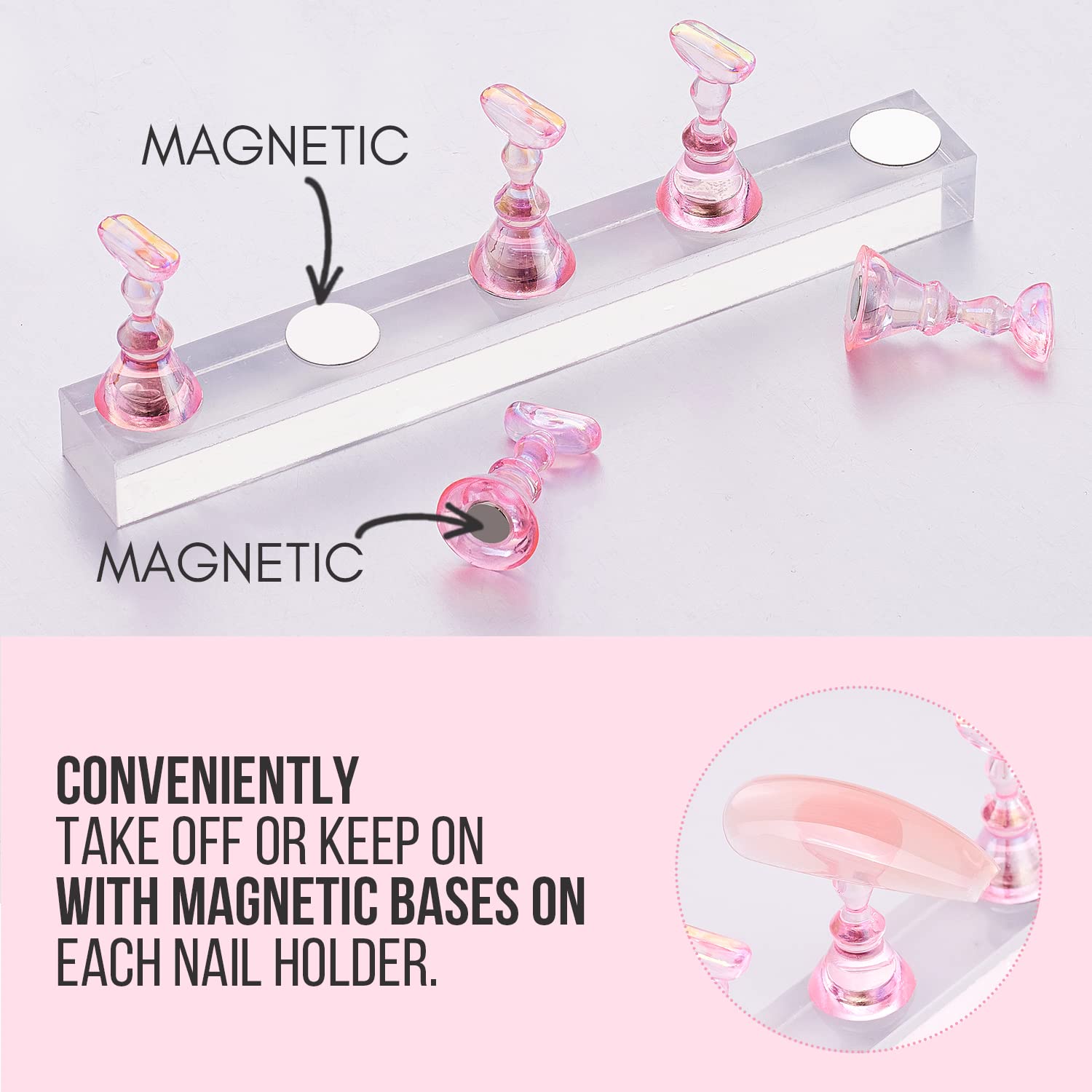Makartt Professional Acrylic Nail Stand - Magnetic Nail Practice Stand with Super Strong Nail Glue Kit for Press On Nails & Nail Tips - Perfect for Salon Training, DIY Manicures & Nail Art Practice at Home