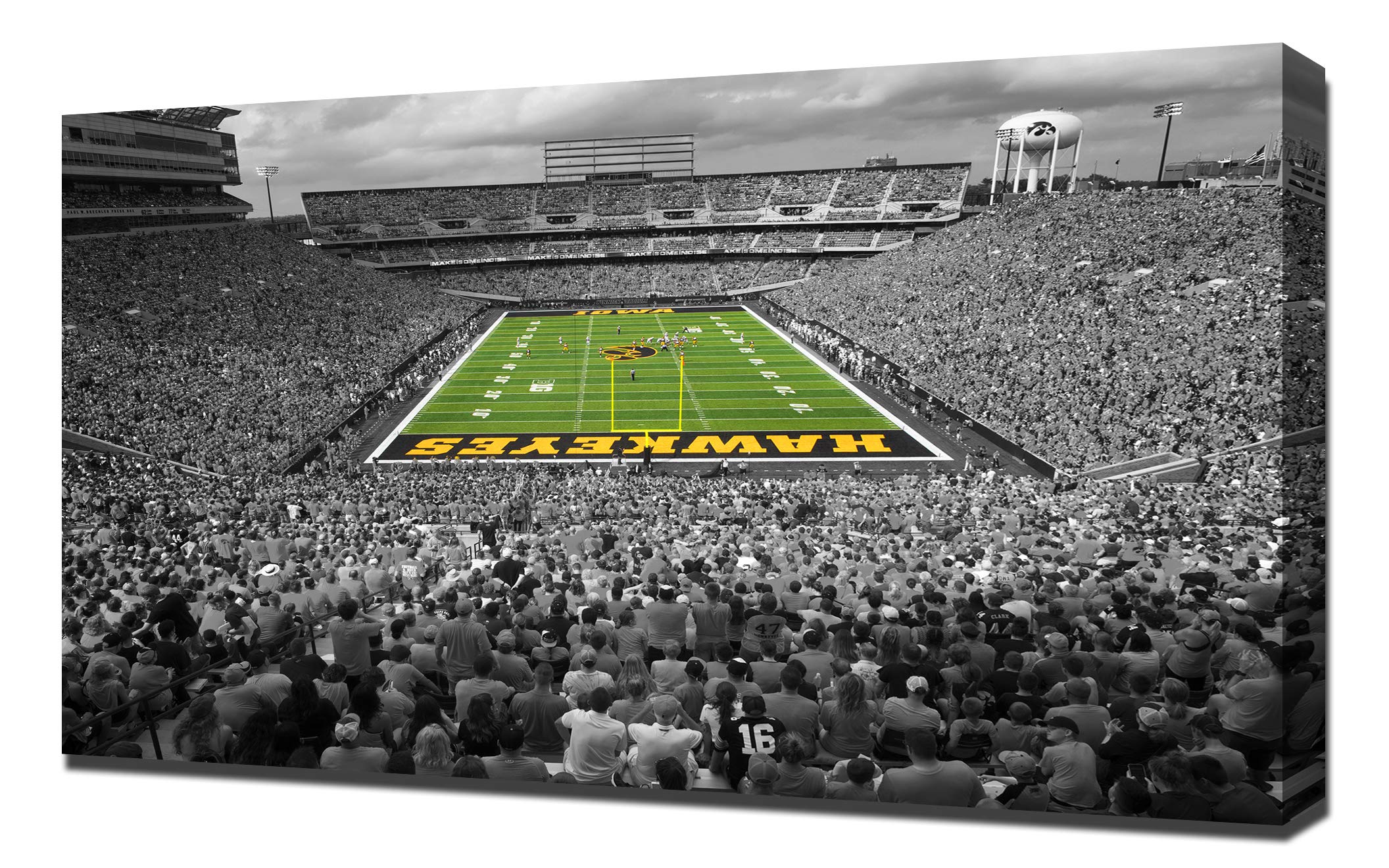 Iowa Hawkeyes Black and White Canvas Art Print - Wall Decor for Home, Office, or Dorm - Framed Canvas Wrap - College Team Fan Gift