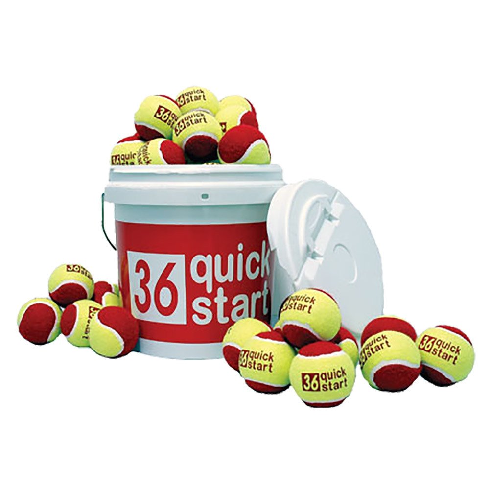 36 Inch Quick Start Red Felt Balls with Motivational Slogans - 48 Ball Bucket (Same Size as Tennis Balls) for Sports Training, Dog Fetch Games & Party Decorations