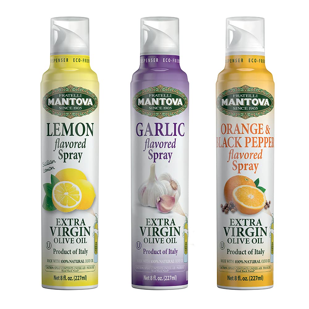 Premium Extra Virgin Olive Oil Spray with Lemon, Garlic, Orange & Black Pepper - Fish Seasoning Blend (3-Pack) | Perfect for Grilling, Baking & Salad Dressings