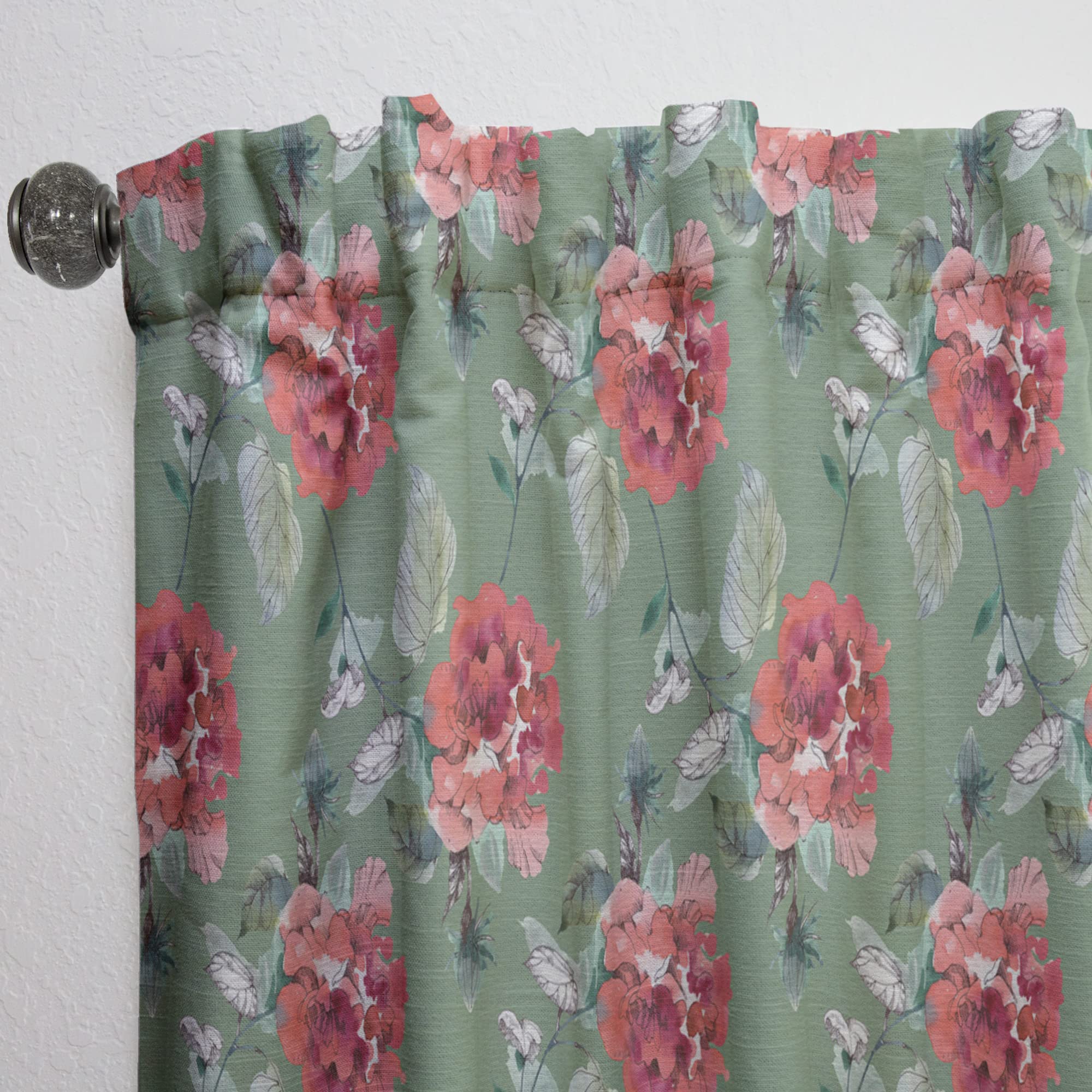 DesignQ 'Red Rose in Green' Thermal Insulated Curtains - Single Panel 52x90 - Elegant Window Drapes for Bedroom & Living Room - Perfect for Home Decor & Light Blocking
