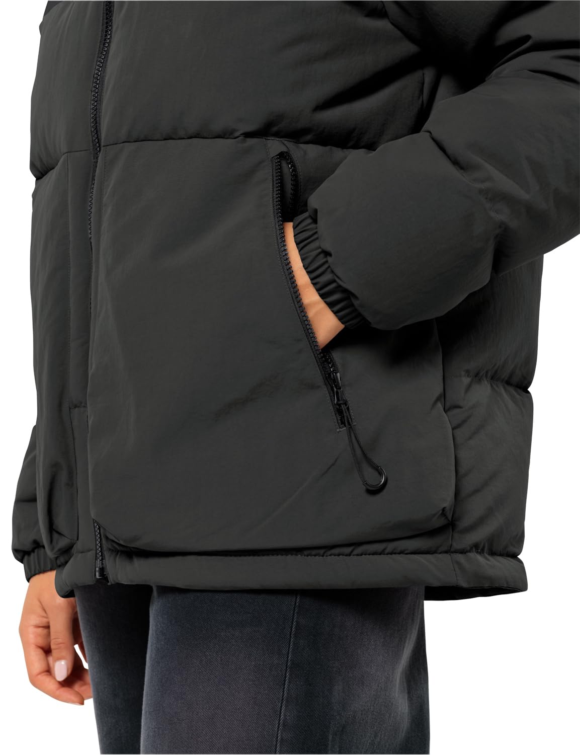 Jack Wolfskin Unisex DELLBRUECK Down Jacket - Lightweight Warm Winter Coat for Men & Women, Water-Resistant, Granite Black, Size L - Perfect for Hiking, Skiing & Outdoor Adventures