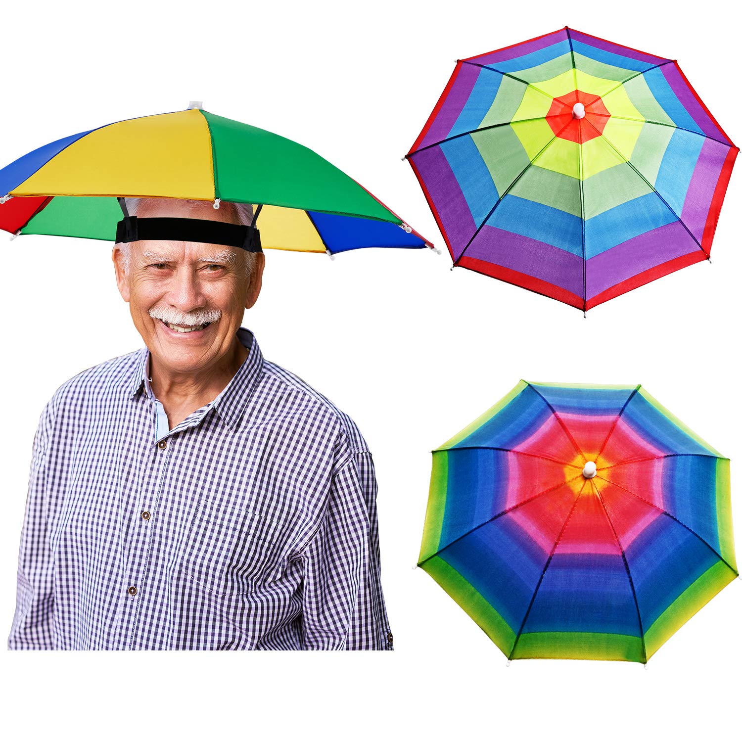3 Pack Waterproof Rainbow Umbrella Hats - Adjustable Camouflage Fishing Cap & Sun Protection Headband for Beach, Outdoor, Camping, Hiking, and Fishing Activities