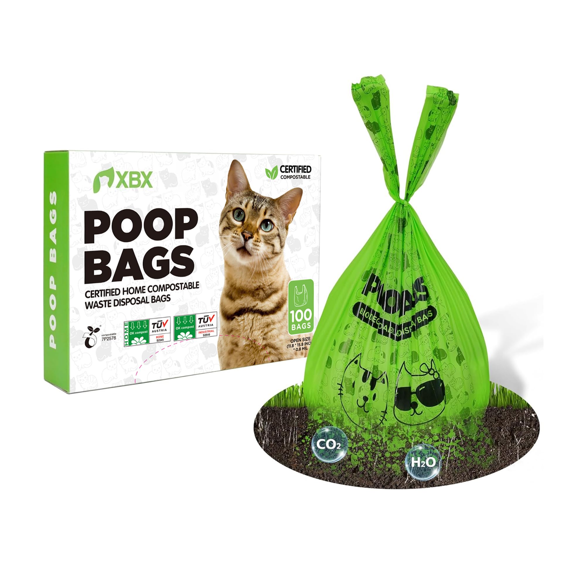 **Compostable Cat Litter Bags - 100 Count Unscented, Leakproof & Odor Sealing Pet Waste Bags with Easy-Tie Handle, Fits Any Scoop | Biodegradable Dog Poop Bags for Eco-Friendly Disposal at Home or Outdoors**