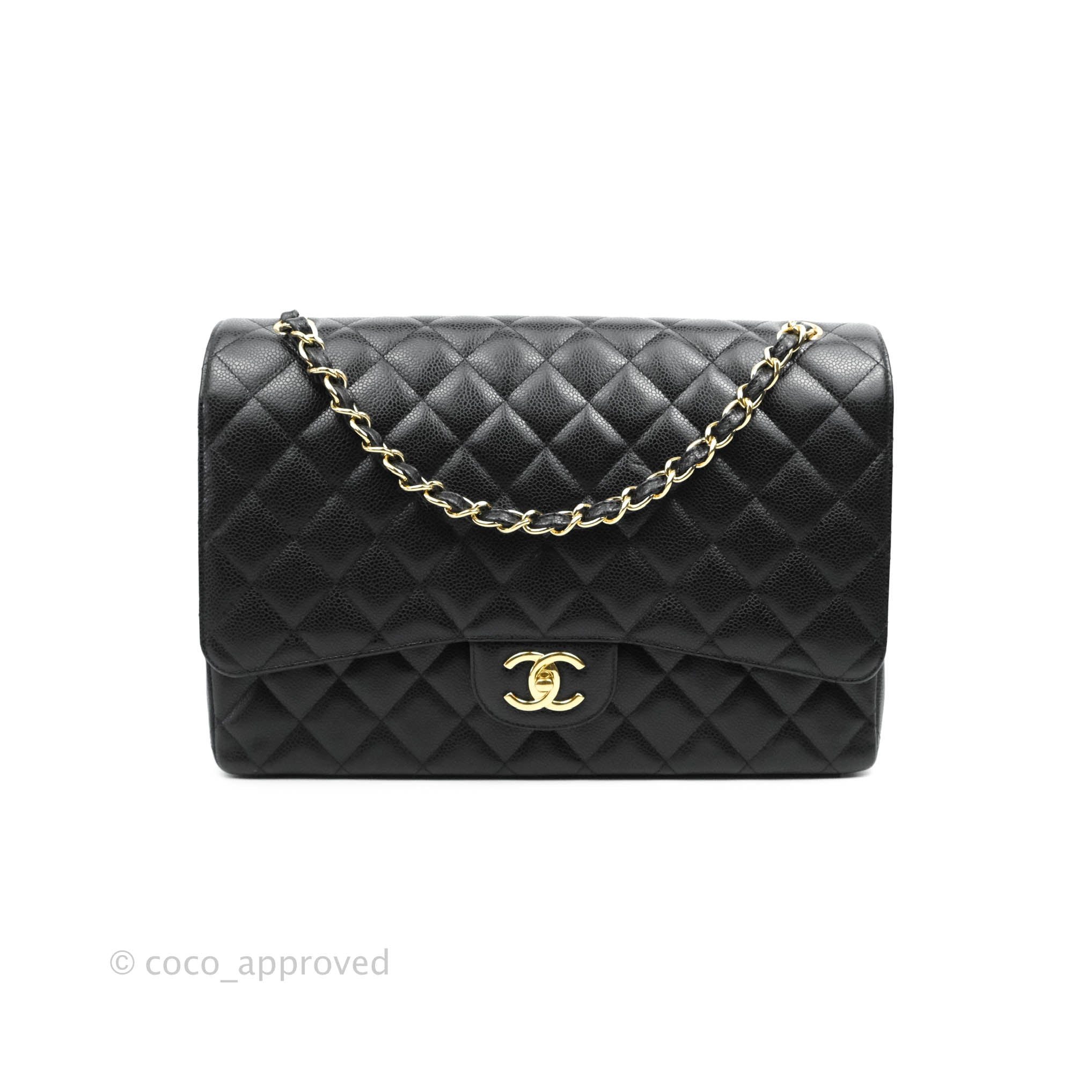Chanel Classic Double Flap Maxi Bag in Black Caviar Leather with Gold Hardware - Luxury Handbag for Women, Perfect for Work, Evening Events & Special Occasions