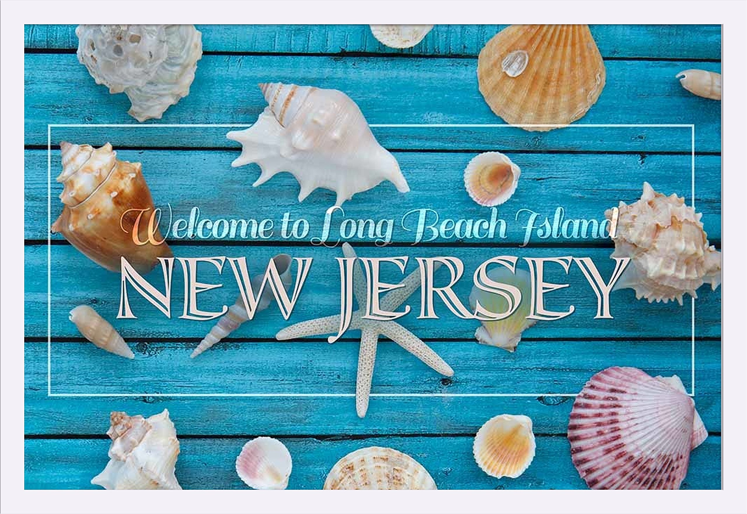 Long Beach Island New Jersey Seashells Art Print - 36x24 Giclee Gallery Framed White Wood Wall Decor - Coastal Home Decor, Beach House Living Room Office Wall Art