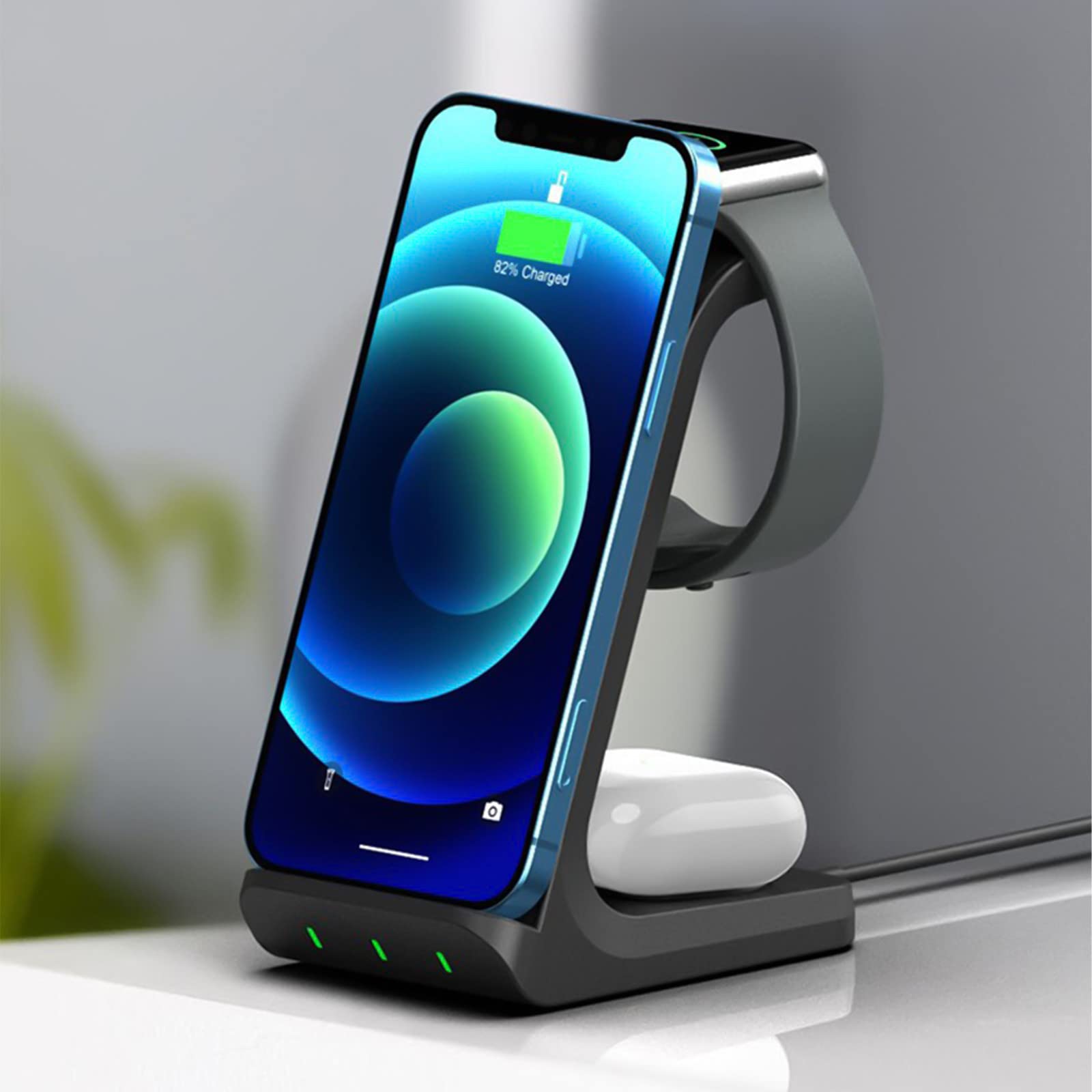 3-in-1 Wireless Charging Station | 15W Fast Wireless Charger Stand for iPhone, Android Phones & AirPods | Multi-Device Charger for Home, Office & Nightstand