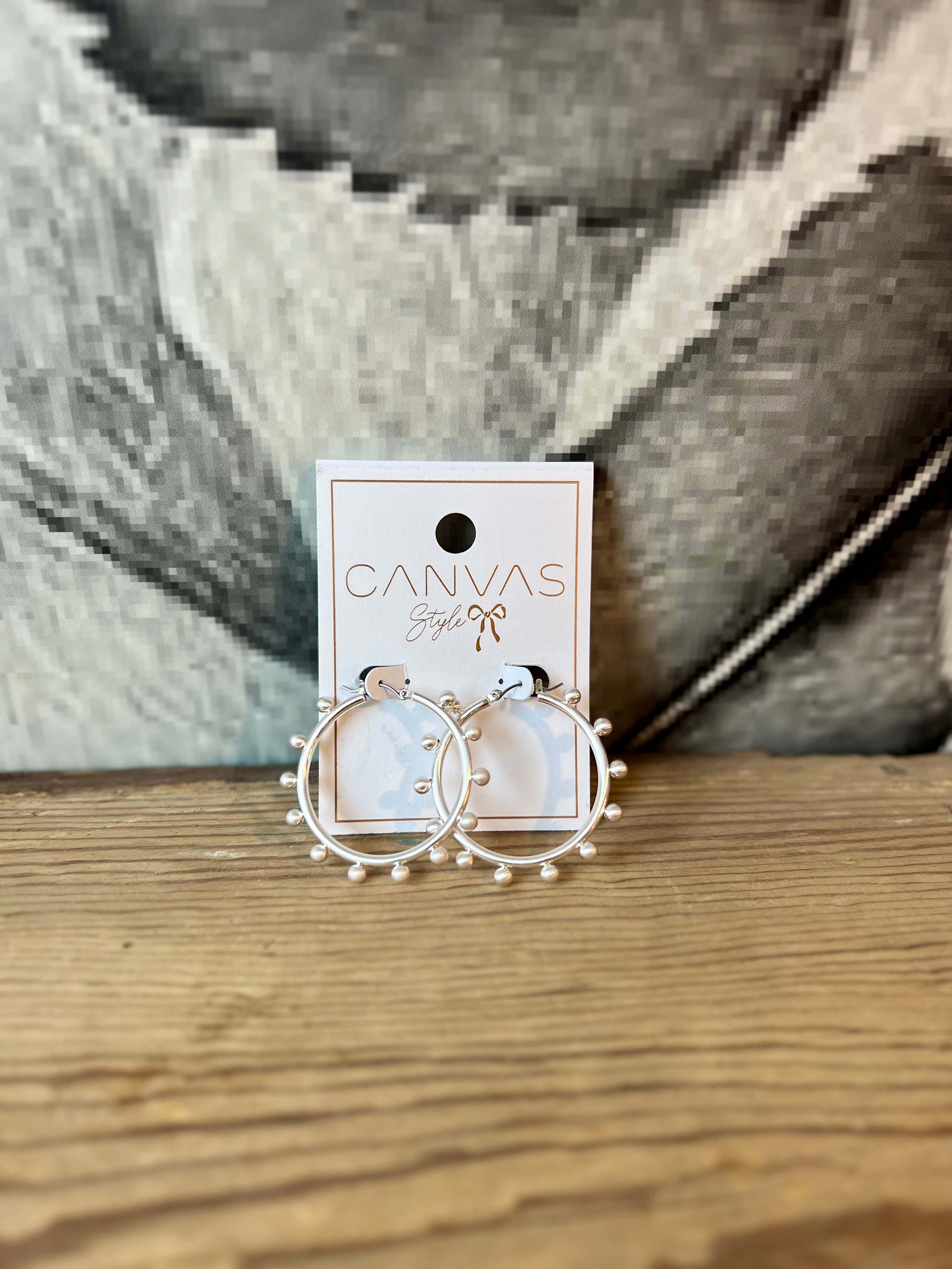 Stylish Canvas Katie Studded Hoop Earrings - Satin Silver Finish | Trendy Women's Fashion Jewelry for Parties, Weddings & Everyday Wear