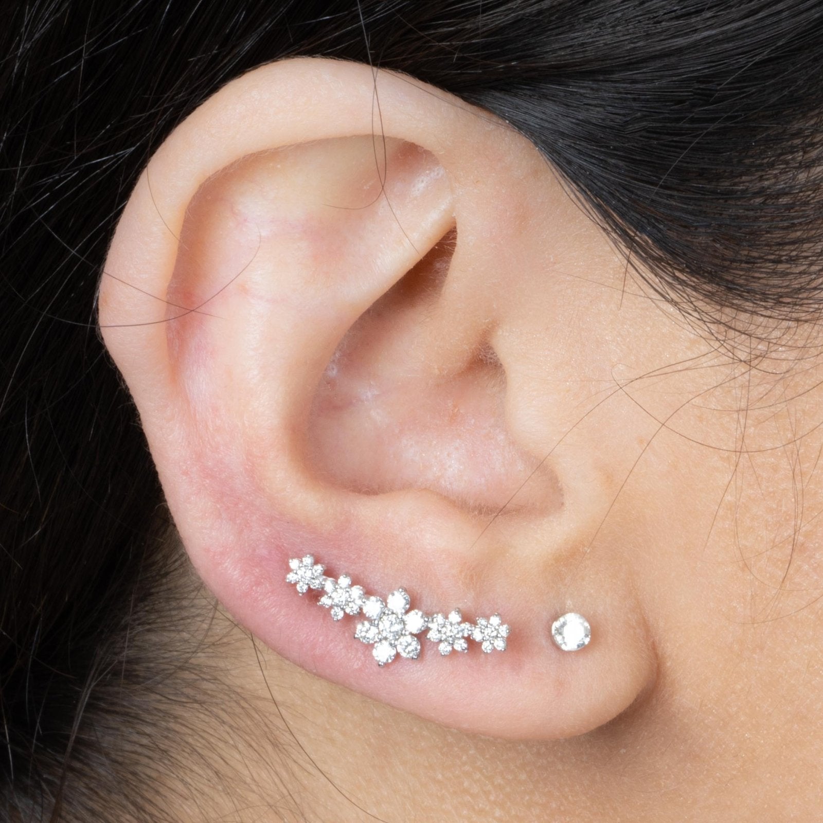 14K White Gold Five Flower Diamond Garland Flat Back Stud Earrings - Elegant Bridal Jewelry for Weddings & Special Occasions