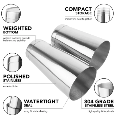 Premium Stainless Steel Boston Cocktail Shaker - Single Wall Bar Mixing Tool for Professional & Home Bartenders - Perfect for Cocktail Parties, Home Bars & Mixology Enthusiasts