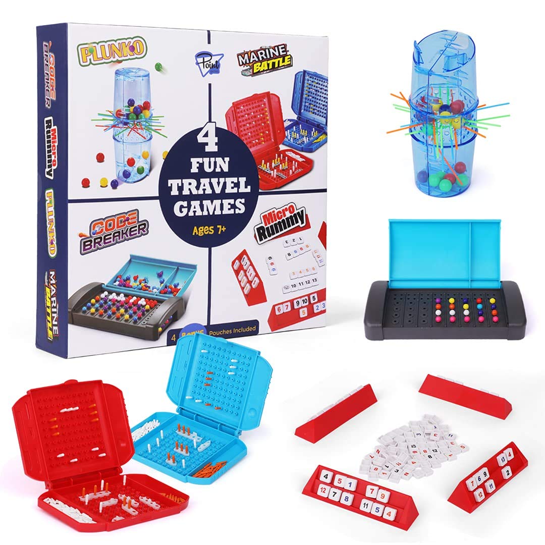 Travel Board Games Set - Fun Strategy Games for Kids & Adults - Improve Hand-Eye Coordination - Perfect for Family Trips & Parties
