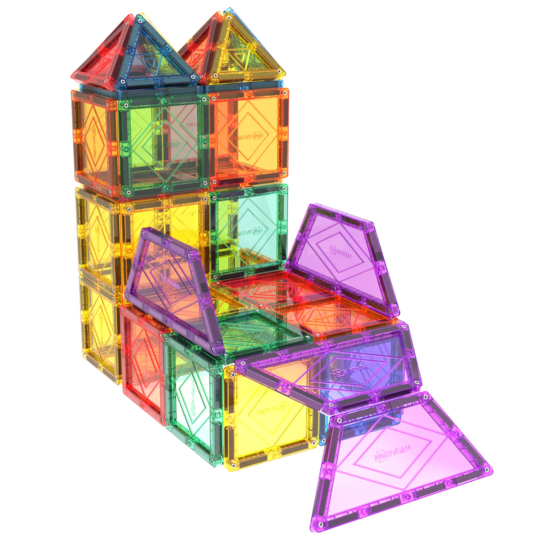 MagVision 34-Piece Magnetic Building Tiles Set - STEM Educational Toys with Extra Strong & Safe Magnets for Kids Ages 3+ | Creative Construction, Early Learning & Sensory Play for Toddlers & Preschoolers