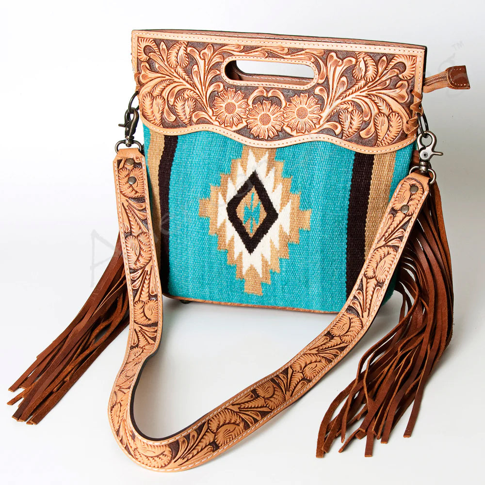 Handmade Turquoise Aztec Floral Tooled Leather Purse - Boho Chic Crossbody Bag for Women | Perfect for Festivals, Parties & Everyday Use