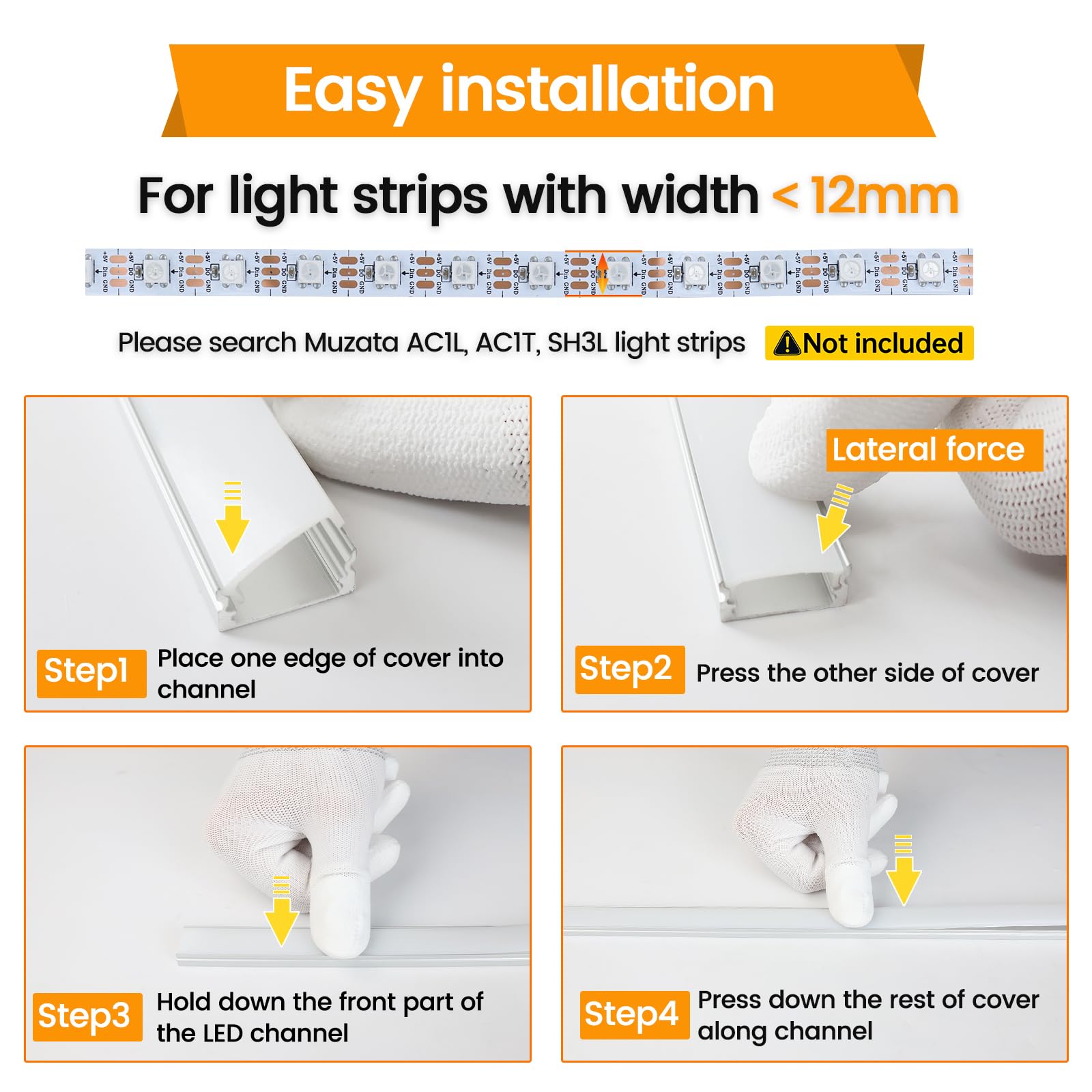 Muzata 10-Pack 6.6FT/2M Silver Aluminum LED Channel with Milky White Cover - LED Strip Light Diffuser for Clean Modern Lighting - Perfect for Home, Kitchen, Cabinet, and Commercial Lighting Decor
