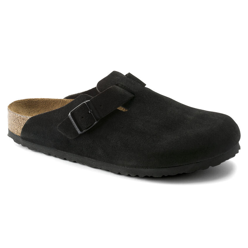 Birkenstock Boston Suede Leather Clogs for Women & Men - Soft Footbed Comfort Sandals in Black | Perfect for Home, Office & Casual Wear