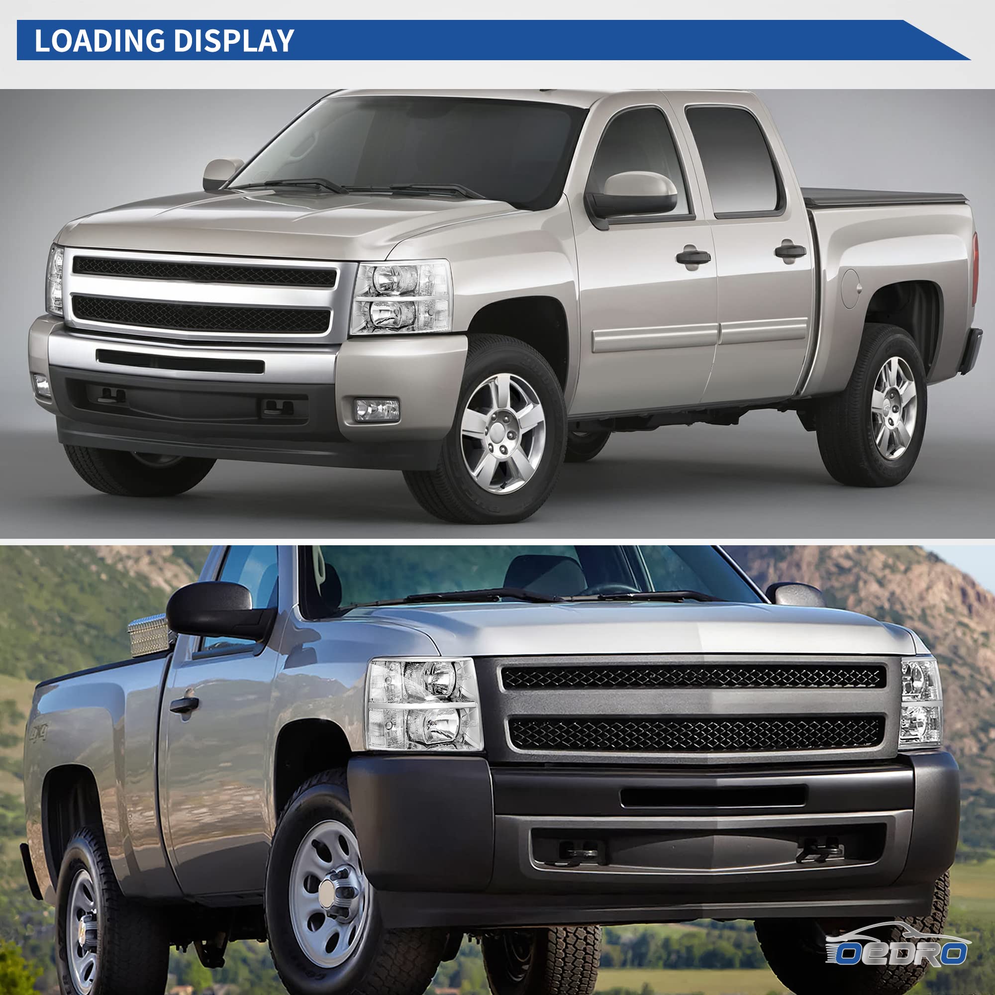 oEdRo Headlight Assembly Replacement for 2007-2013 Chevy Silverado 1500 & 2007-2014 Chevrolet Silverado 2500HD/3500HD - Chrome Housing, Clear Reflector & Lens (Does Not Fit 2007 Classic) | Durable LED Headlamps for Night Driving & Off-Road Adventures