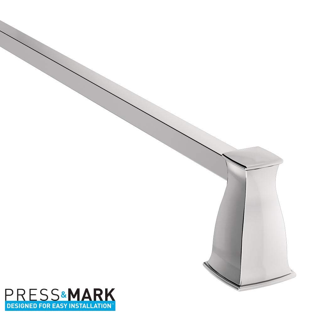 Moen Hensley 24-Inch Chrome Towel Bar with Press and Mark - Bathroom Accessory for Modern Homes & Spa-Like Showers