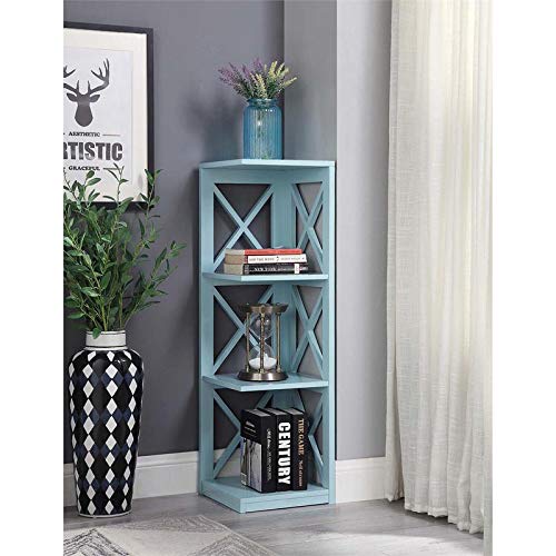 Pemberly Row 3-Tier Corner Bookcase - Sea Foam Wood Finish Bookshelf for Living Room, Bedroom & Office Storage