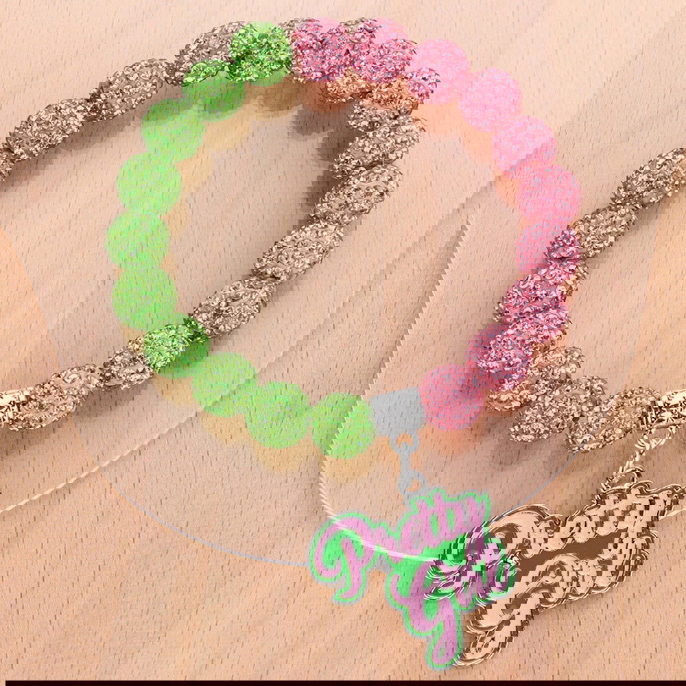 Pink & Green Shamballa Beaded Stretch Bracelet for Women - Pretty Girl Message Charm - Perfect for Gifts, Parties, and Everyday Fashion Accessories