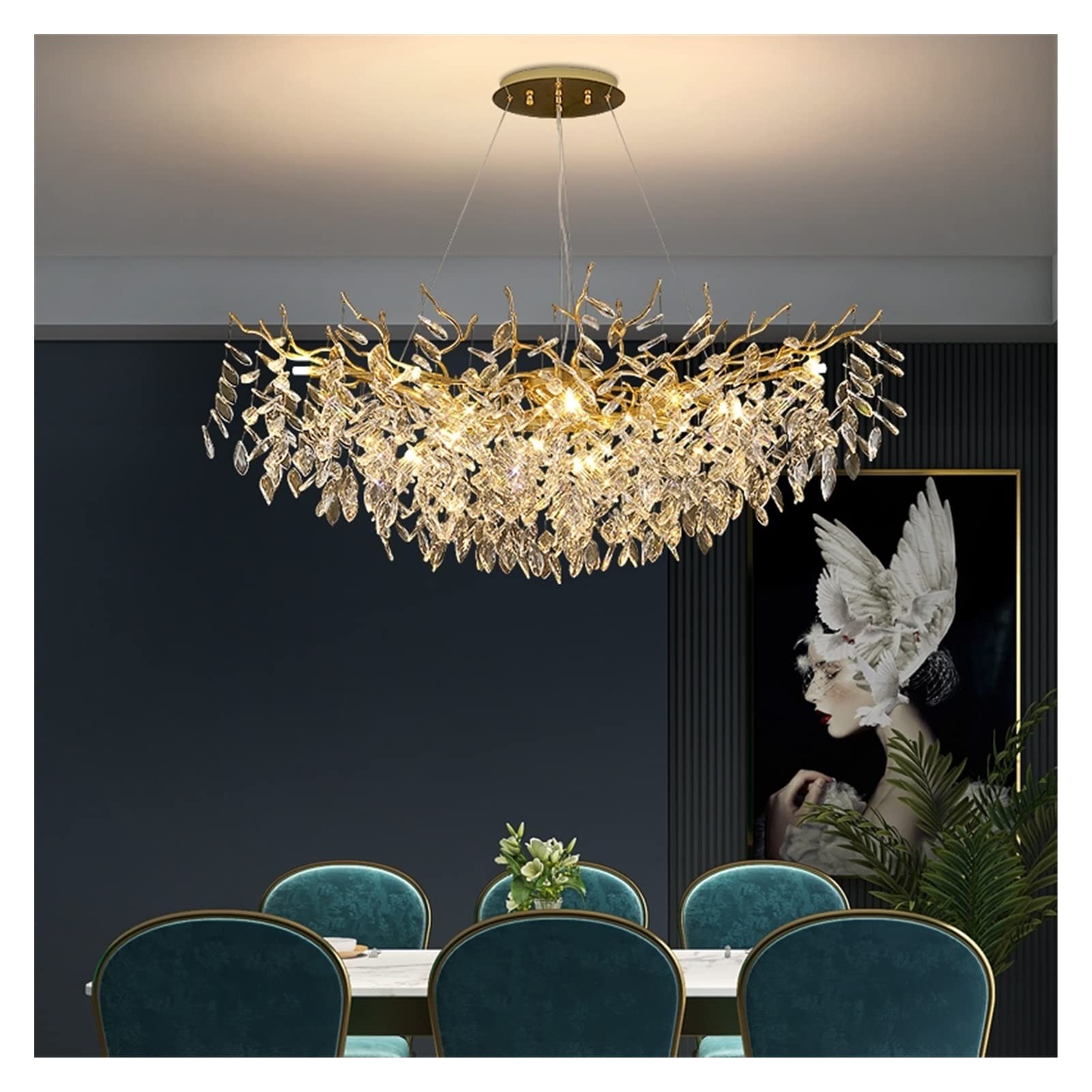 Modern Gold Luxury Crystal LED Chandelier - Elegant Dining Room & Living Room Lighting Fixture | Energy-Efficient Hanging Lamp for Hallway, Lobby & Bedroom | Dimmable Ambient Lighting for Romantic Dinners & Home Decor