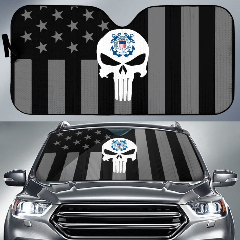 Black American Flag US Coast Guard Car Sun Shade for Windshield - UV Protection & Heat Blocking for Cars, Trucks, SUVs - Perfect for Patriotic Drivers & Military Supporters