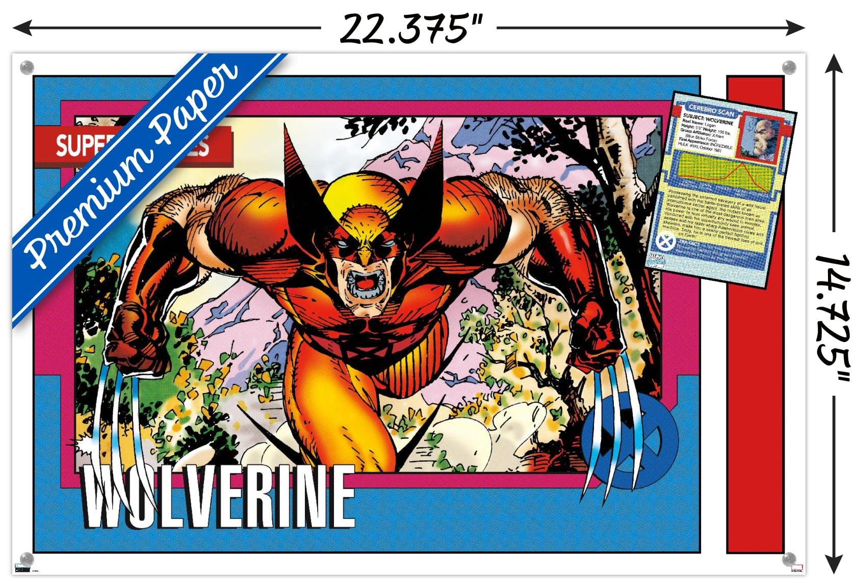 Marvel Wolverine Trading Cards & Wall Poster Set with Push Pins - Collectible Superhero Decor for Bedroom, Game Room, and Comic Book Fan Gifts