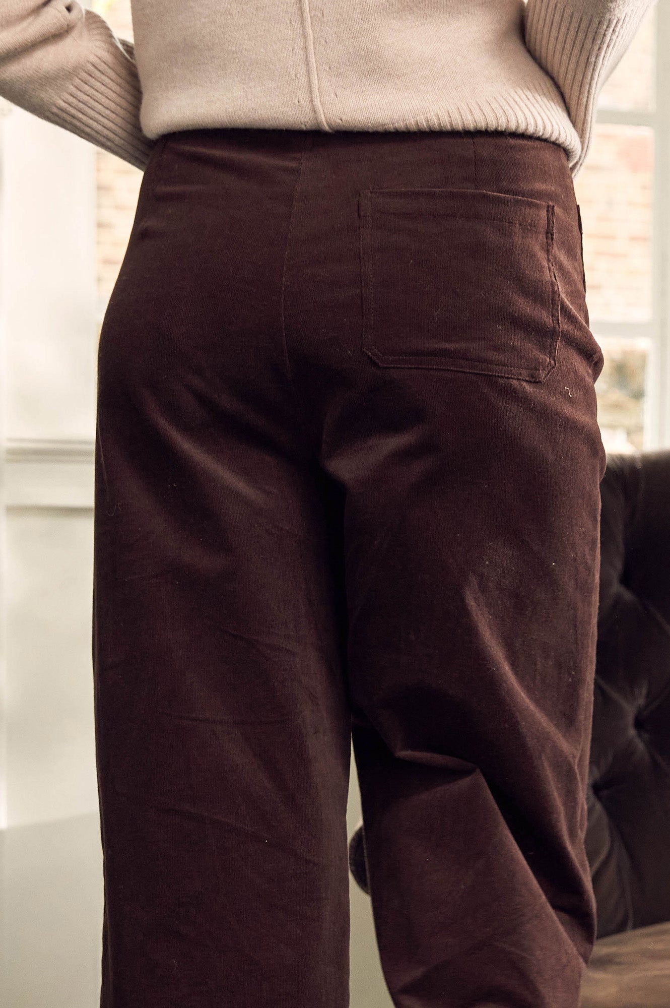 Kendal Cropped Stretch Corduroy Pants for Women | High Waisted Comfortable Corduroy Trousers in Chocolate Brown | Perfect for Casual Outfits, Office Wear & Fall Fashion