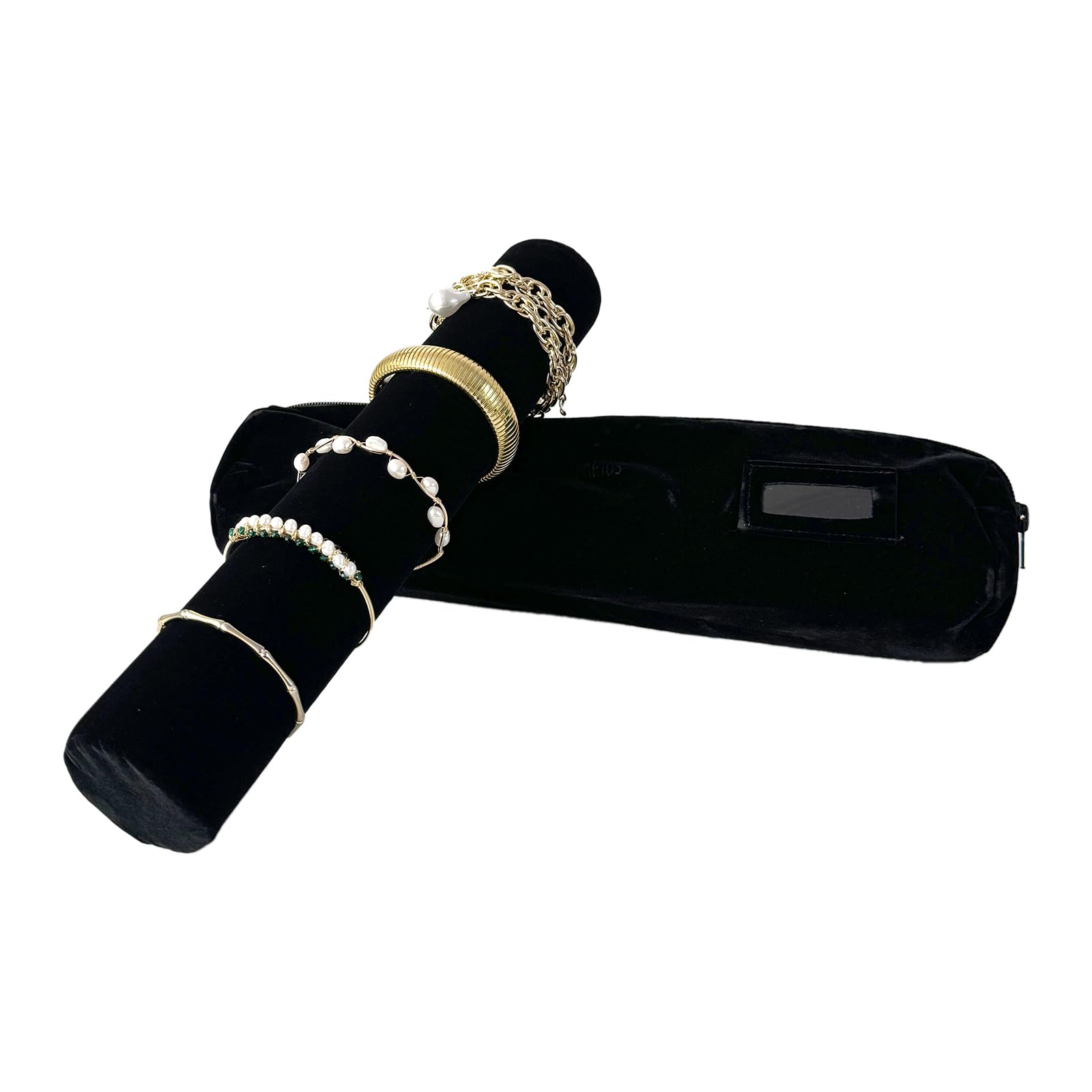 Velvet Jewelry Roll Travel Organizer - Compact Storage for Bracelets, Bangles & Watches | Perfect Jewelry Case for Women | Portable Jewelry Pouch for Vacation, Business Trips & Daily Use (Black)