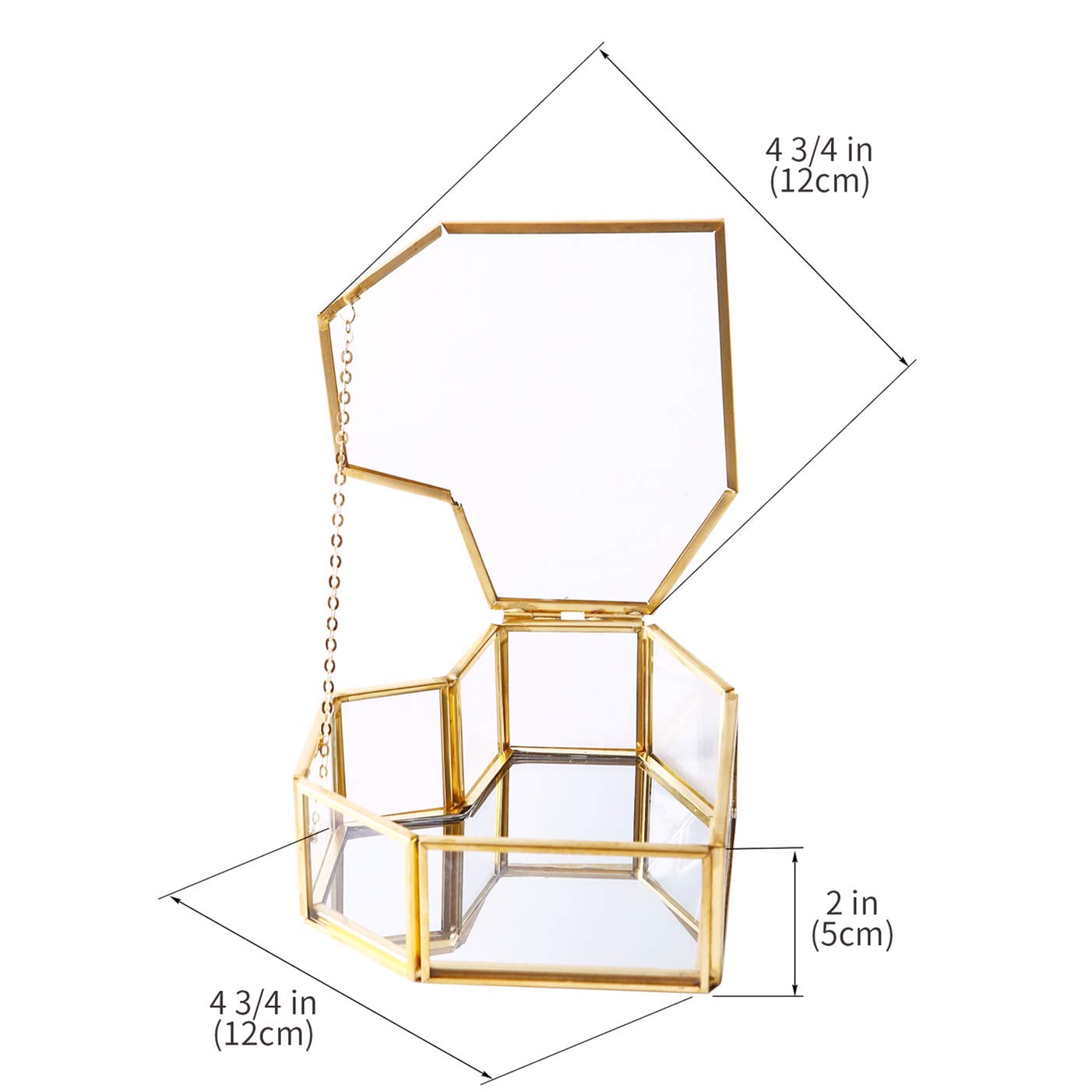 Heart-Shaped Golden Glass Jewelry Box with Gold Brass Edge - Small Clear Glass Jewelry Display Case & Organizer with Lid - Perfect for Desktop, Dresser, Bathroom Decor & Home Storage