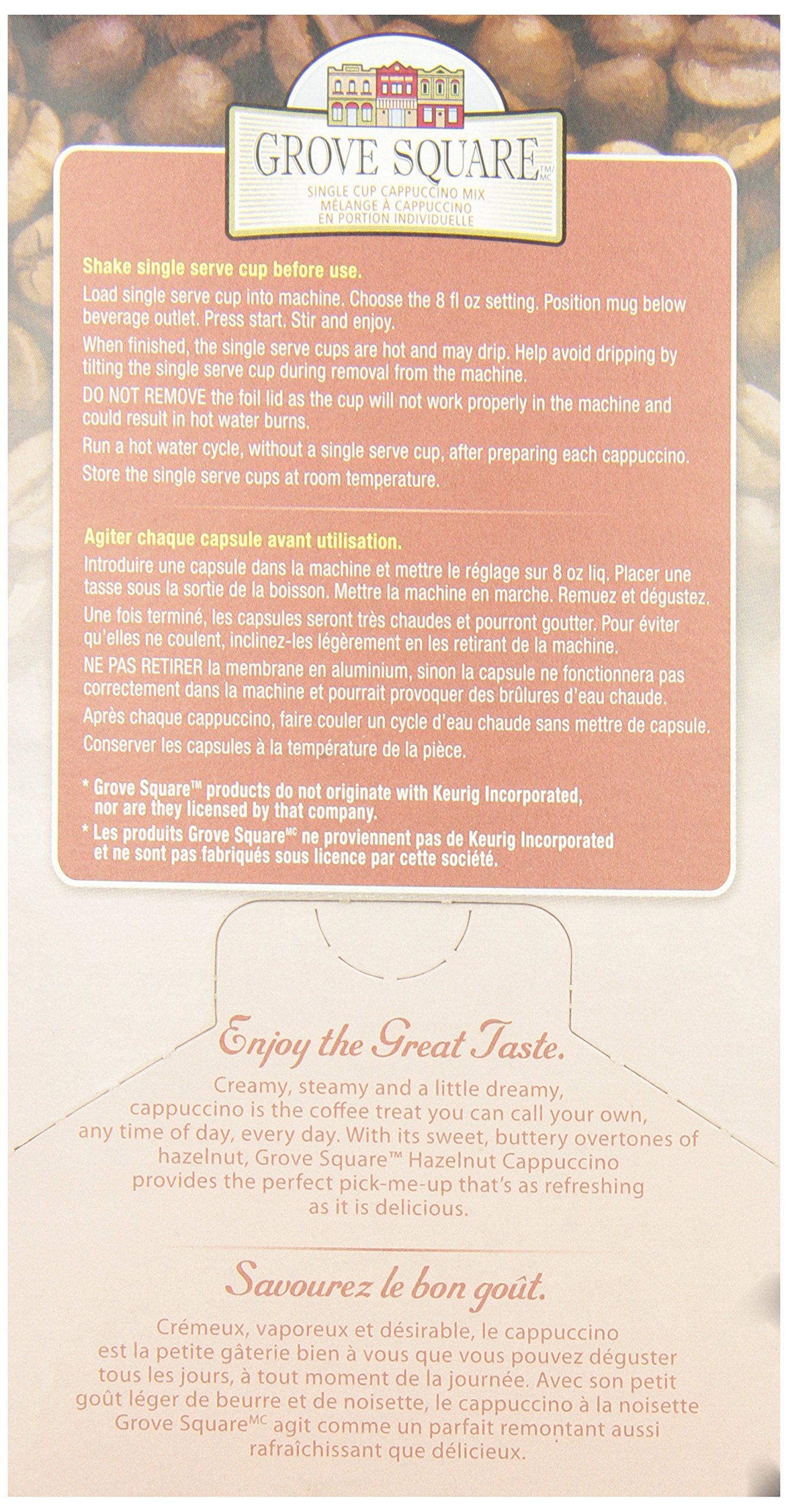 Grove Square Hazelnut Cappuccino Mix - 24 Single Serve Cups - Rich & Creamy Instant Coffee for Home, Office & Travel