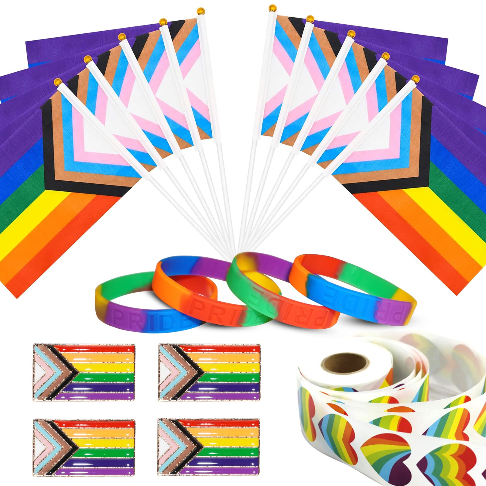 Rainbow Pride Flag Set - LGBT Accessories Kit with Handheld Flags, Wristbands, Stickers & Pins for Pride Parades, LGBTQ+ Events, Parties & Celebrations - Perfect for Pride Month, Gay Pride Marches & LGBTQ Support