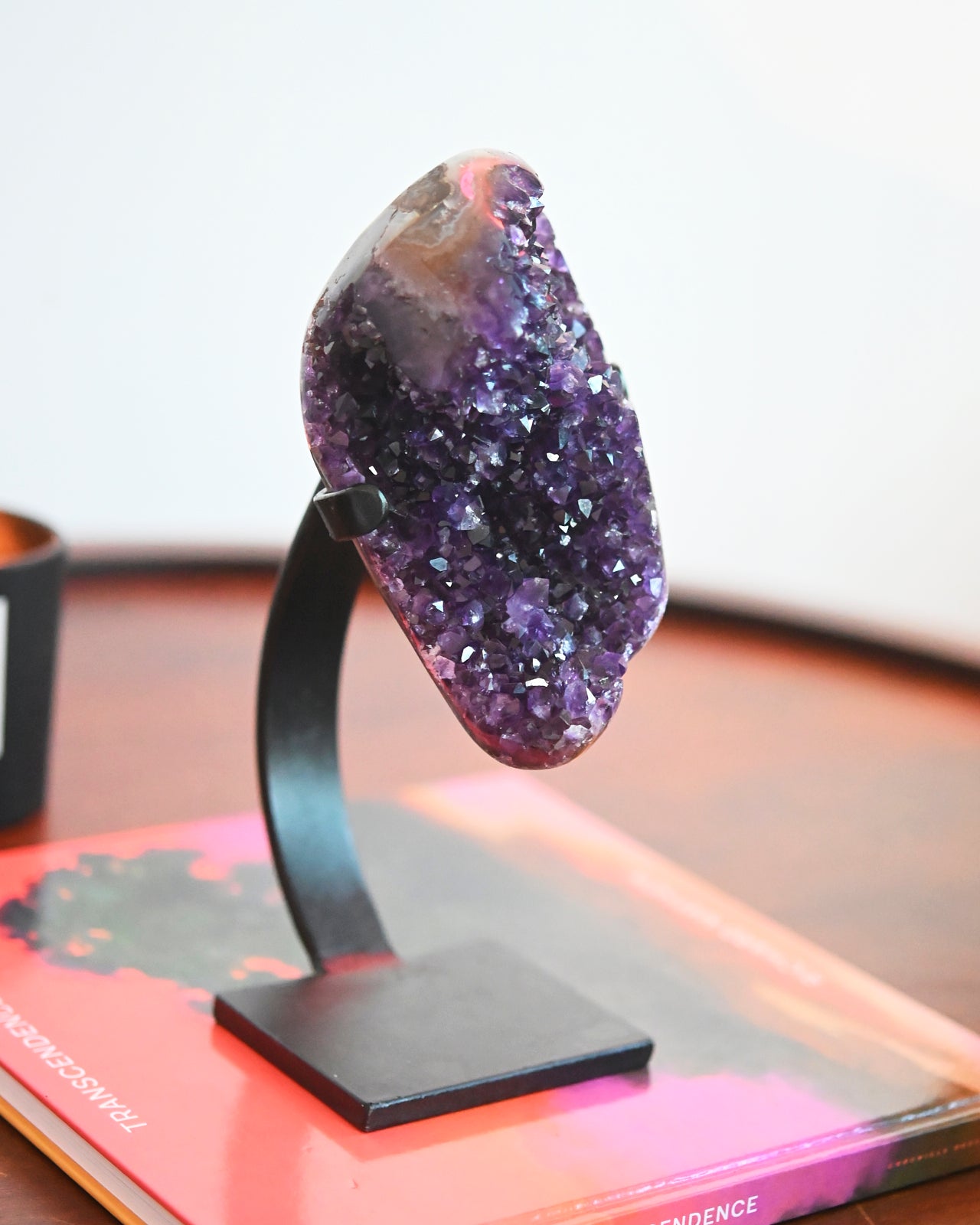 Natural Amethyst Crystal Geode on Wooden Stand - 3.7lbs Healing Stone for Home Decor, Meditation & Spiritual Gifts
