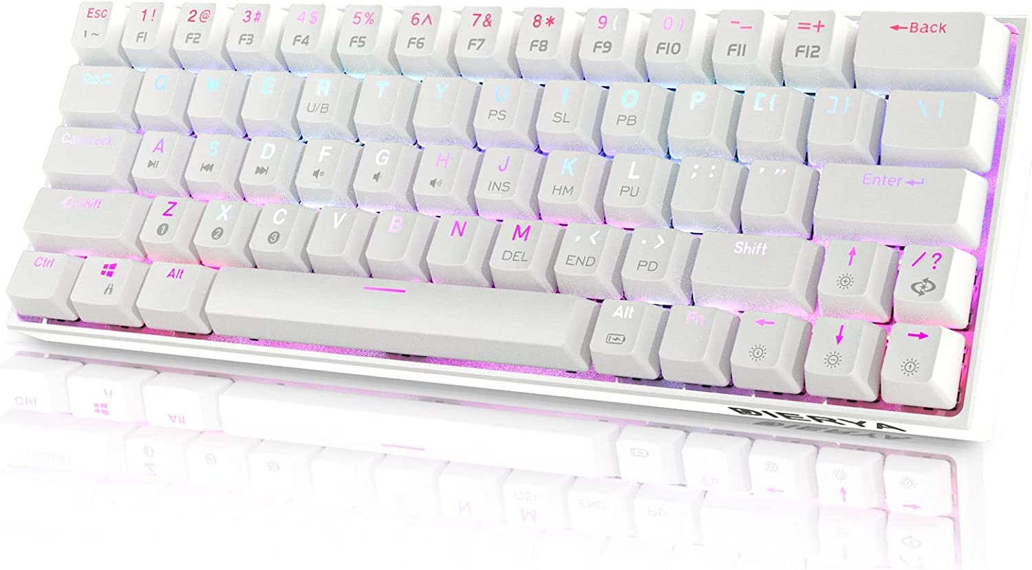 DIERYA DK63N 60% Wireless & Wired Mechanical Gaming Keyboard - RGB Backlit Bluetooth Keyboard with Arrow Keys, 63-Key Ultra-Compact Design, Programmable Brown Switch for Windows, Mac, PC - Perfect for Gaming, Office Work & Travel