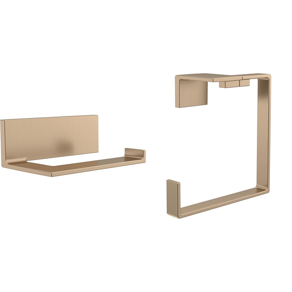 Delta Vero Toilet Paper Holder & Towel Ring Set in Champagne Bronze - Modern Bathroom Accessories (77750-CZ & 77746-CZ) - Perfect for Powder Rooms, Guest Bathrooms & Luxury Home Decor