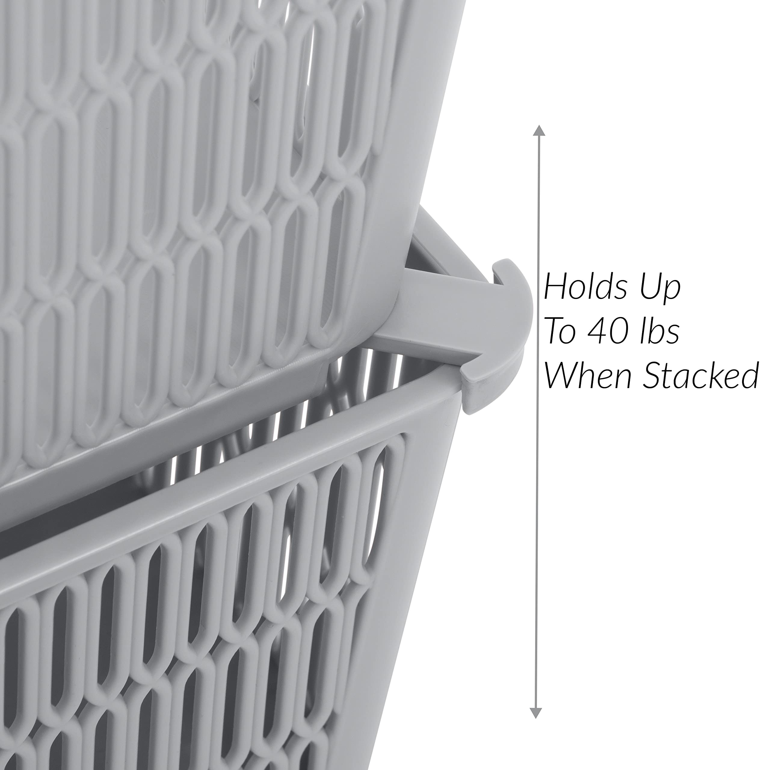 Simplify 4-Pack Large Slide & Stack It Tote Baskets - Grey Storage Bins with Stackable Design for Bathroom, Pantry, Office, Playroom & Craft Organization (KIT-25930-GREY-4PK) | Perfect for Home Storage & Clutter Control
