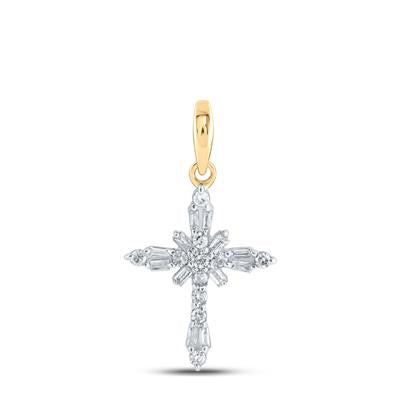 10K Gold Round Diamond Cross Pendant Necklace - 1/6 CTTW Diamond Jewelry for Women, Gift for Baptism, First Communion & Religious Occasions