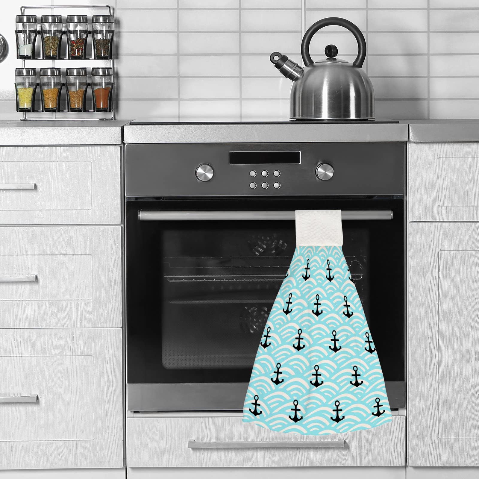 Blue Wave Black Anchors Kitchen Towels - 2 Pack Soft Microfiber Absorbent Hand Towels for Kitchen, Bathroom, Sink, Laundry Room & RV - Quick-Drying Washcloths for Cooking, Cleaning & Household Chores
