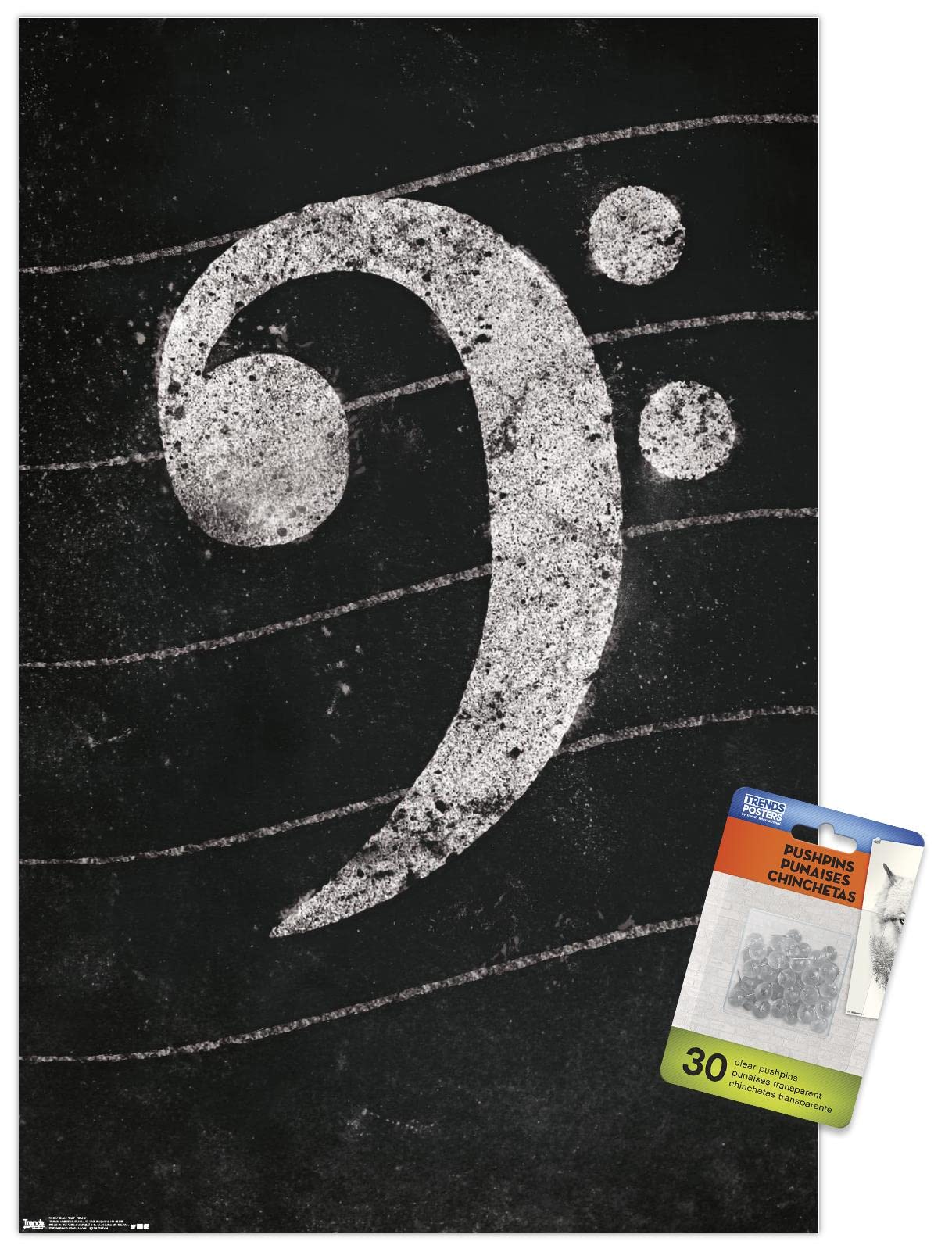 Bass Clef Music Theory Chalkboard Wall Poster with Push Pins - Perfect for Music Classrooms, Studios & Home Decor