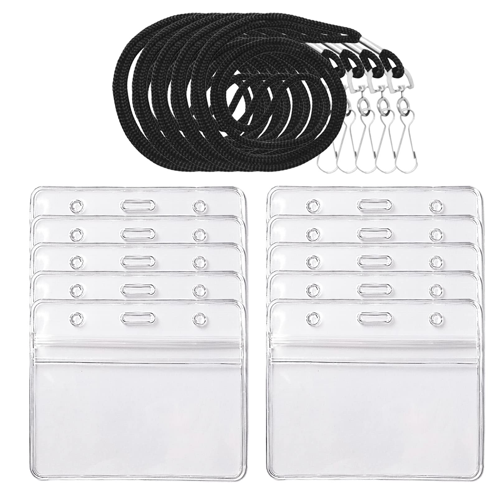 Clear Plastic Name Tag Badge Holders 10pcs with Lanyards for Office & Events